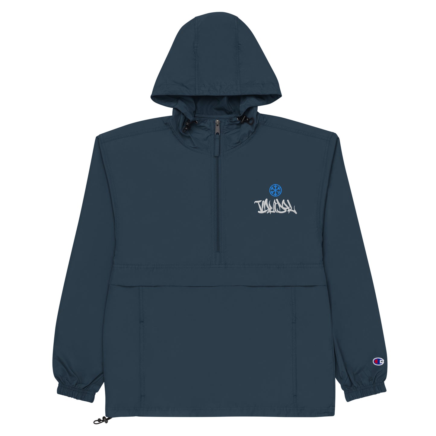 Navy-Vandal Graffiti Tag Windbreaker Jacket from B.Different Clothing, flat view, graffiti-inspired streetwear
