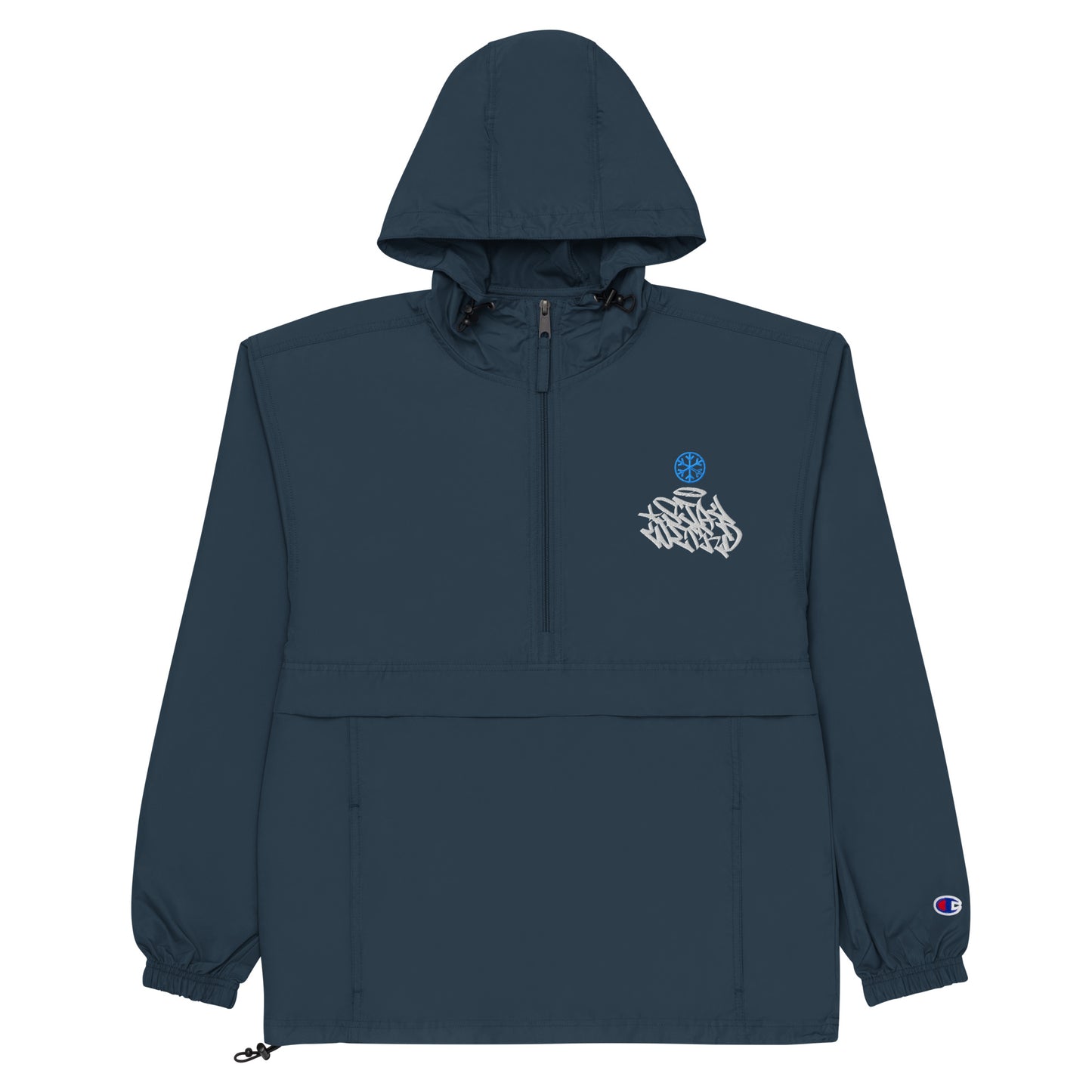 Navy-Stay Weird Graffiti Tag Windbreaker Jacket from B.Different Clothing, flat view, graffiti-inspired streetwear
