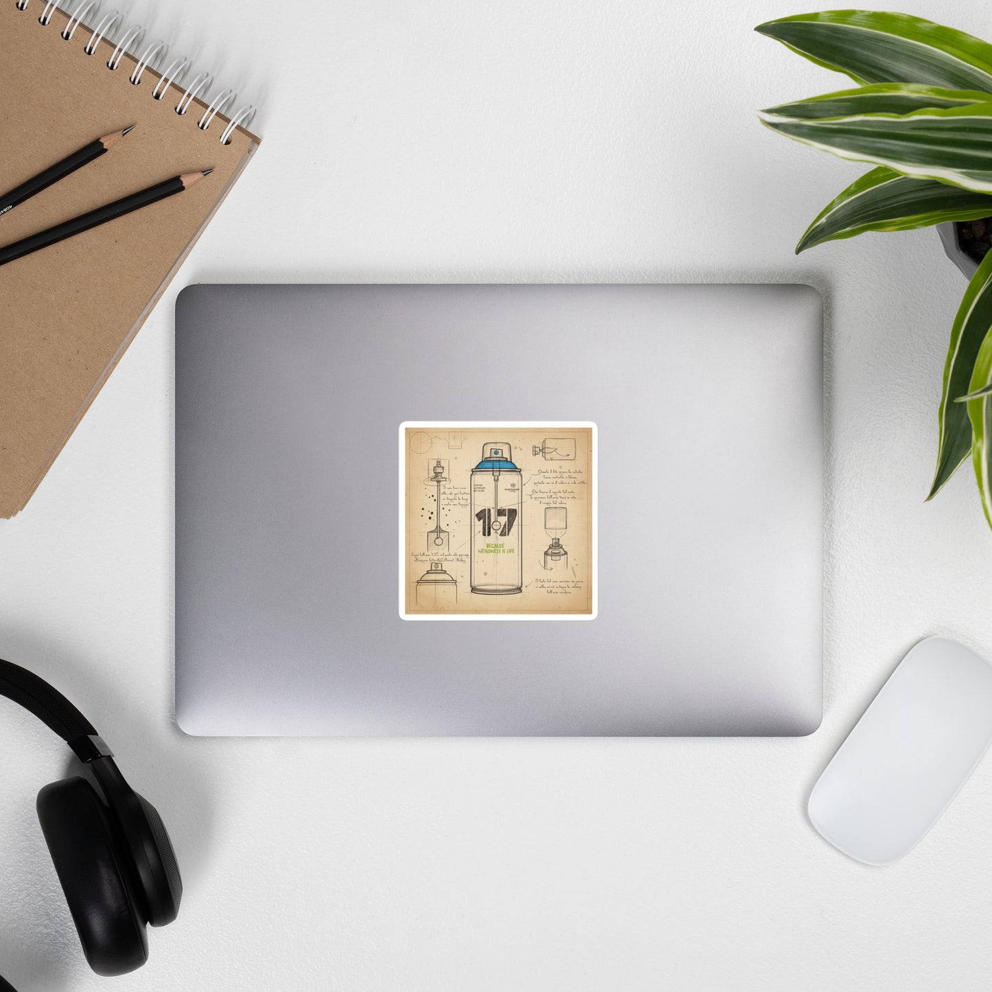 Laptop with Spray Can Sketch Graffiti Sticker from B.Different Clothing, graffiti-inspired streetwear