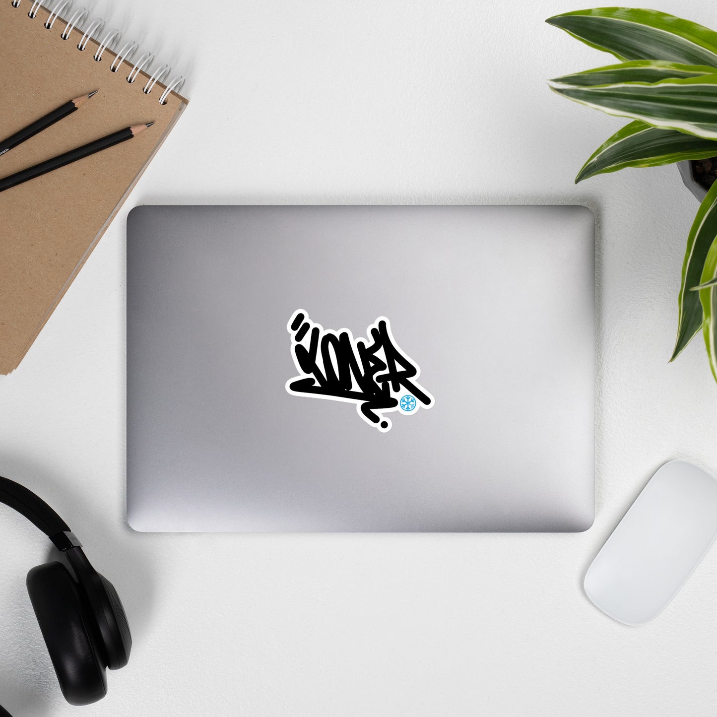 Laptop with Loner Graffiti Tag Sticker from B.Different Clothing, graffiti-inspired streetwear