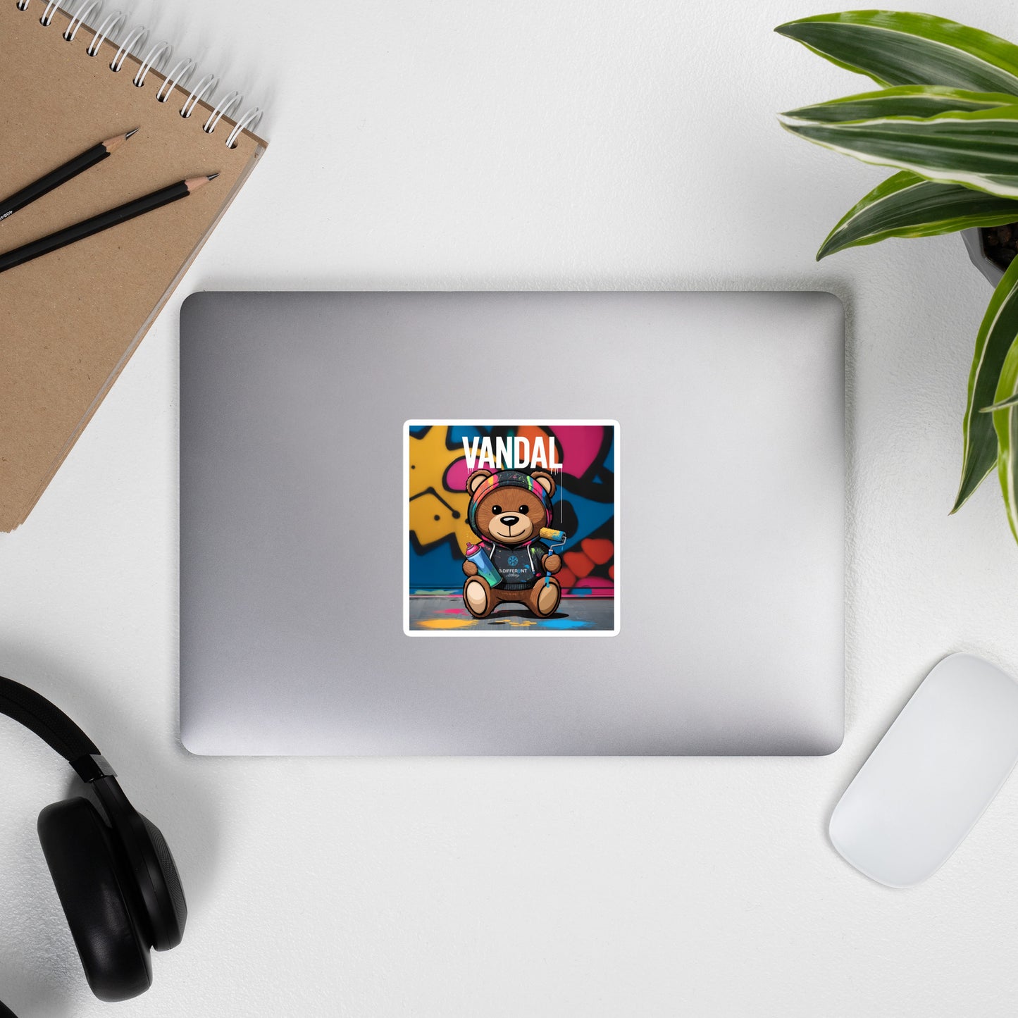 Laptop with Vandal Teddy Bear Graffiti Sticker from B.Different Clothing, graffiti-inspired streetwear