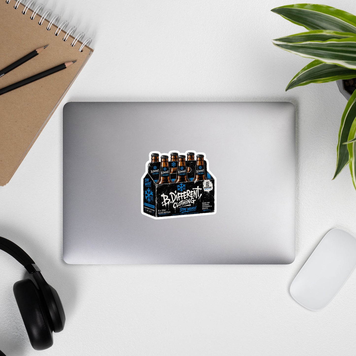 Laptop with Six Pack Beer Graffiti Sticker from B.Different Clothing, graffiti-inspired streetwear