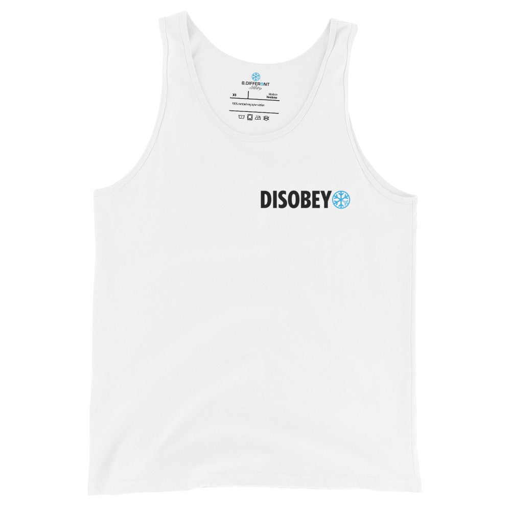 White-Pixel Disobey Tank Top from B.Different Clothing, front view, graffiti-inspired streetwear