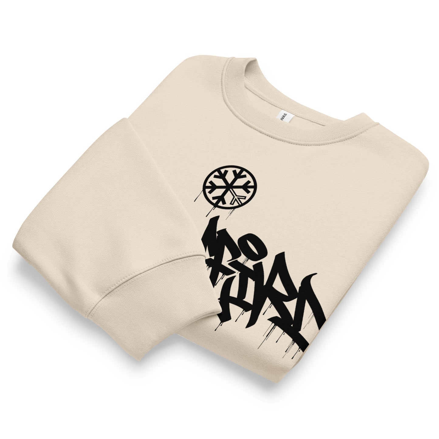 Beige-Stay Weird Graffiti Tag Sweatshirt by Monsterinho from B.Different Clothing, folded, graffiti-inspired streetwear, oversized heavyweight