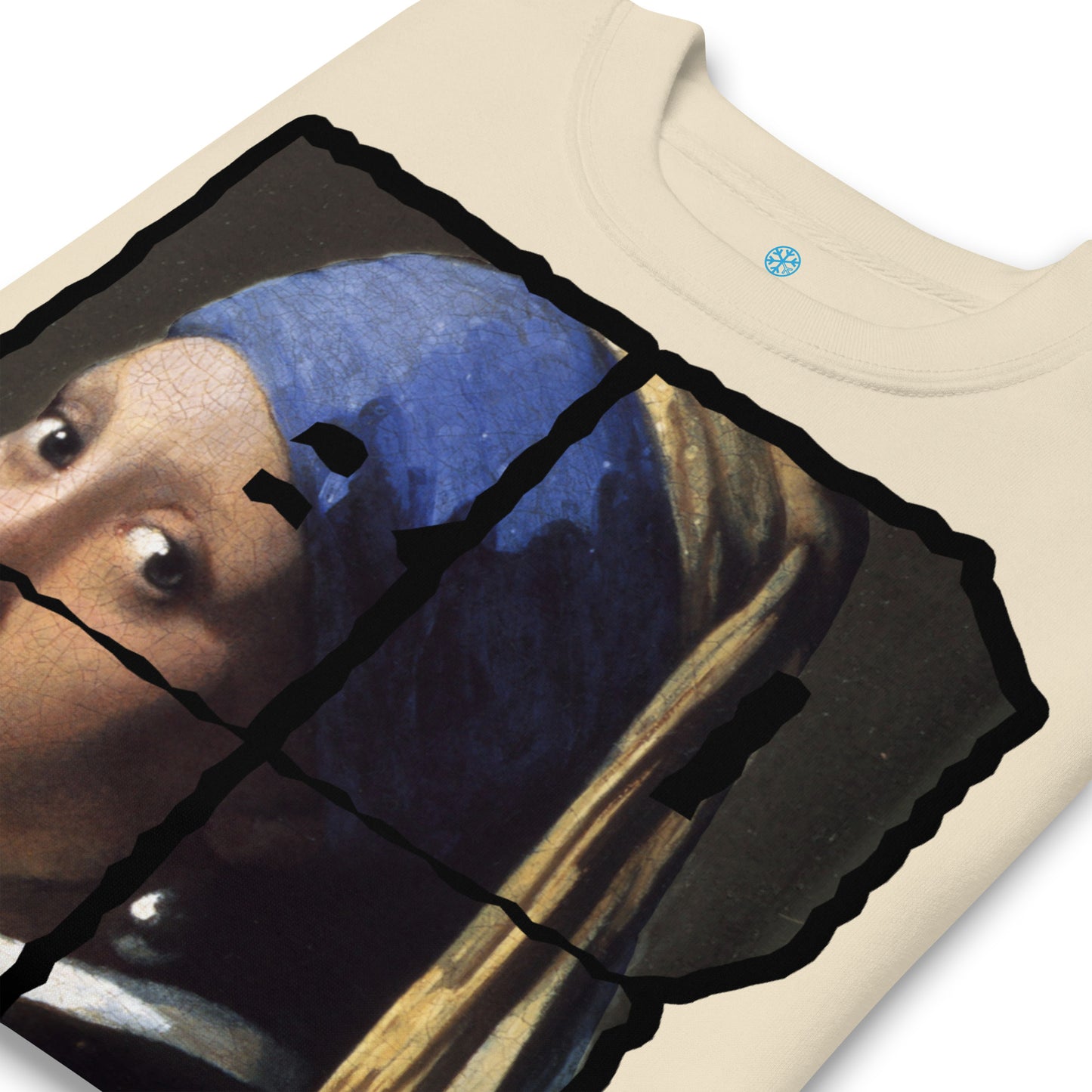 Beige-BDFRNT Throwie x Girl With Pearl Earring Graffiti Sweatshirt from B.Different Clothing, detail, graffiti-inspired streetwear