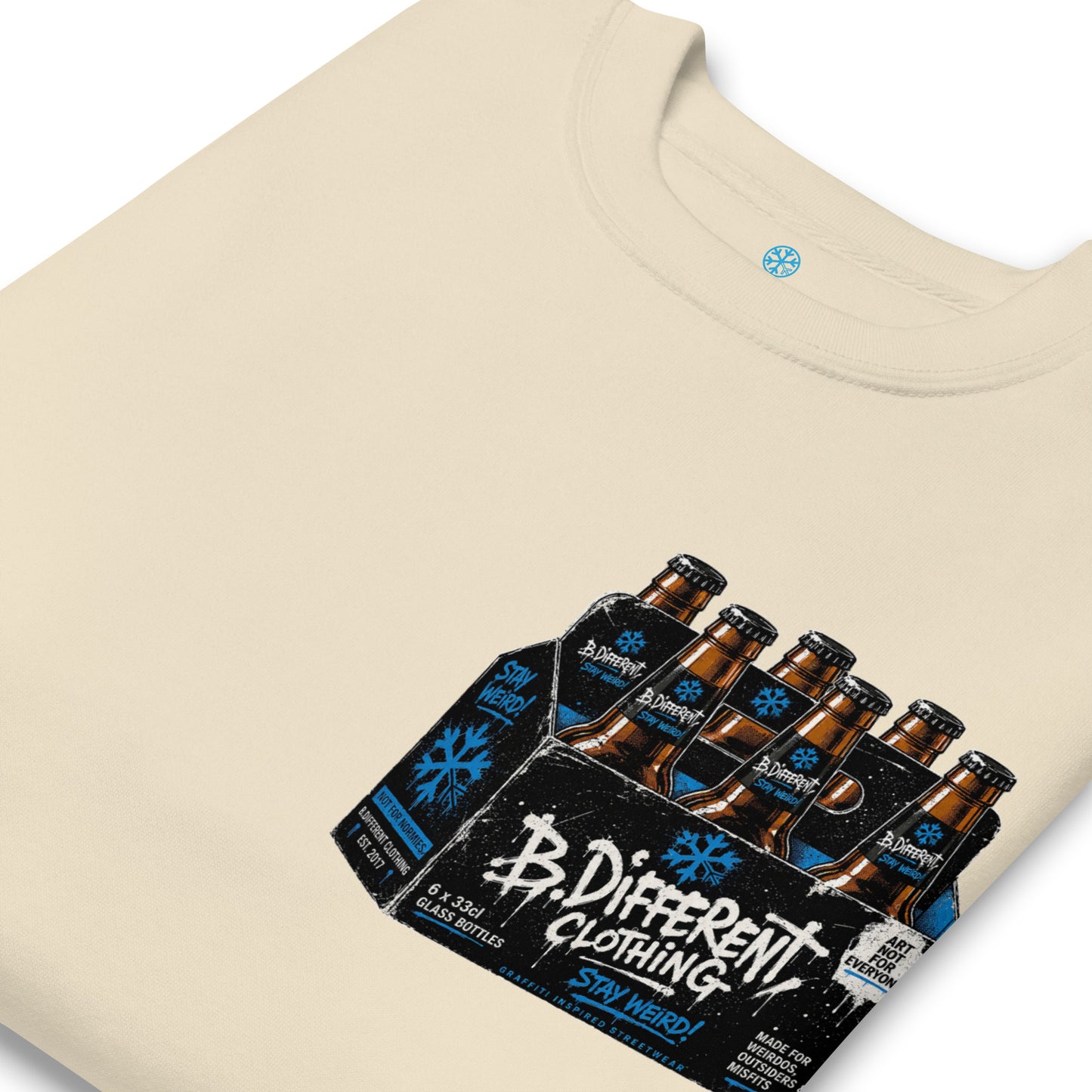 Beige-Six Pack Beer Graffiti Sweatshirt from B.Different Clothing, detail, graffiti-inspired streetwear