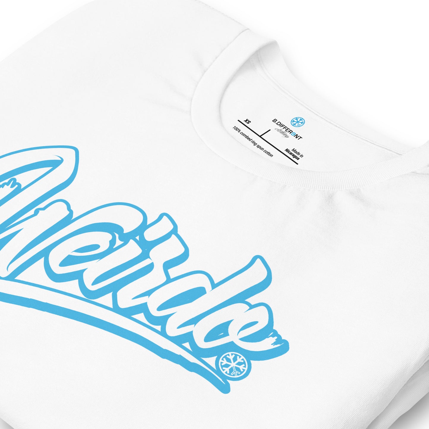 White-Weirdo Tee from B.Different Clothing, detail, graffiti-inspired streetwear t-shirt