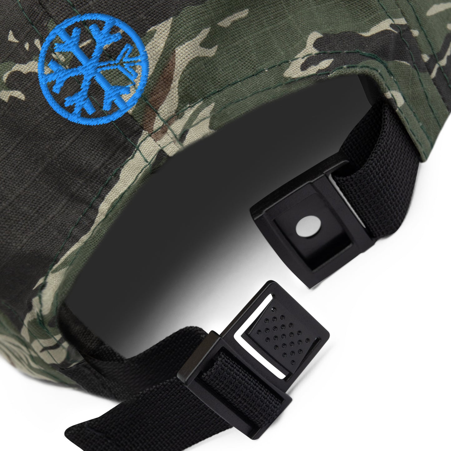Camo-Stay Weird Graffiti Tag 5-Panel Snapback Hat from B.Different Clothing, detail, graffiti-inspired streetwear