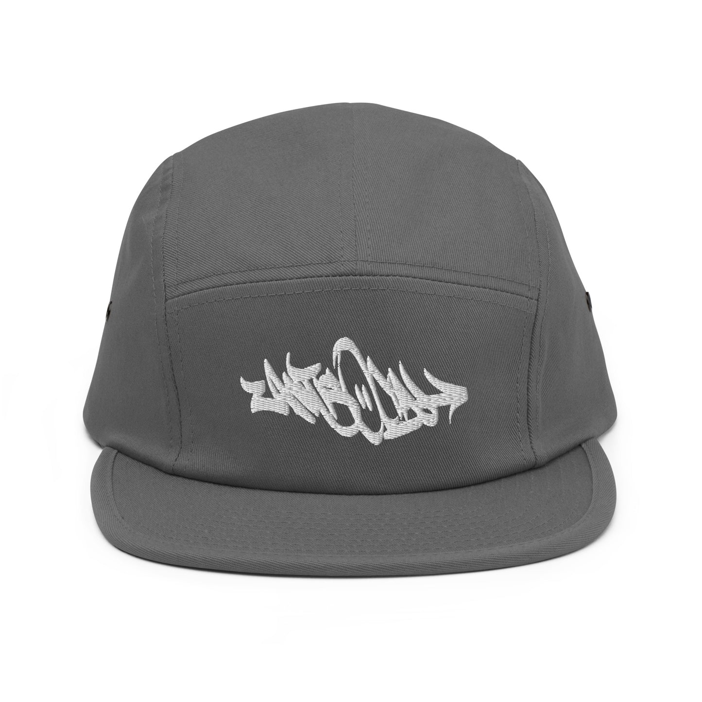 Gray-Antisocial Graffiti Tag 5-Panel Snapback Hat from B.Different Clothing, front view, graffiti-inspired streetwear