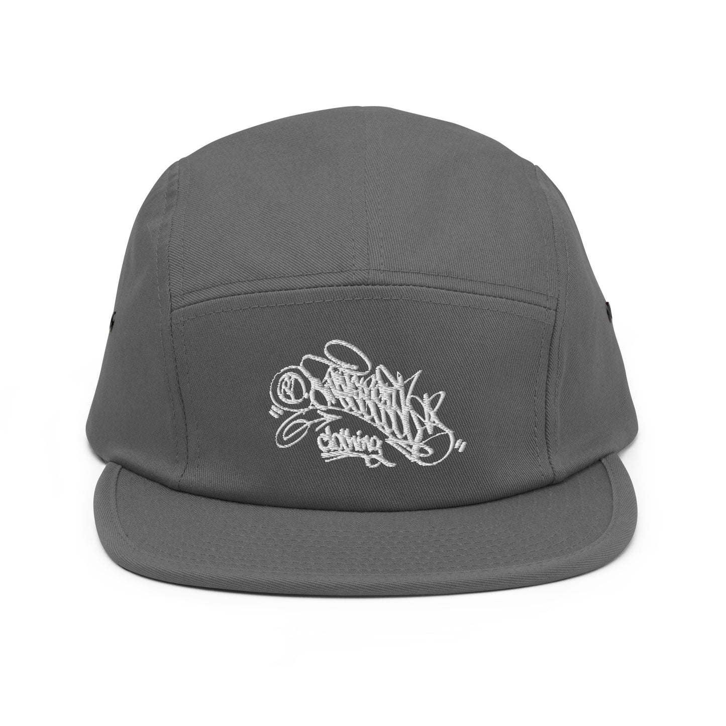 Gray-Graffiti Dad Collab 5-Panel Snapback Hat from B.Different Clothing, front view, graffiti-inspired streetwear