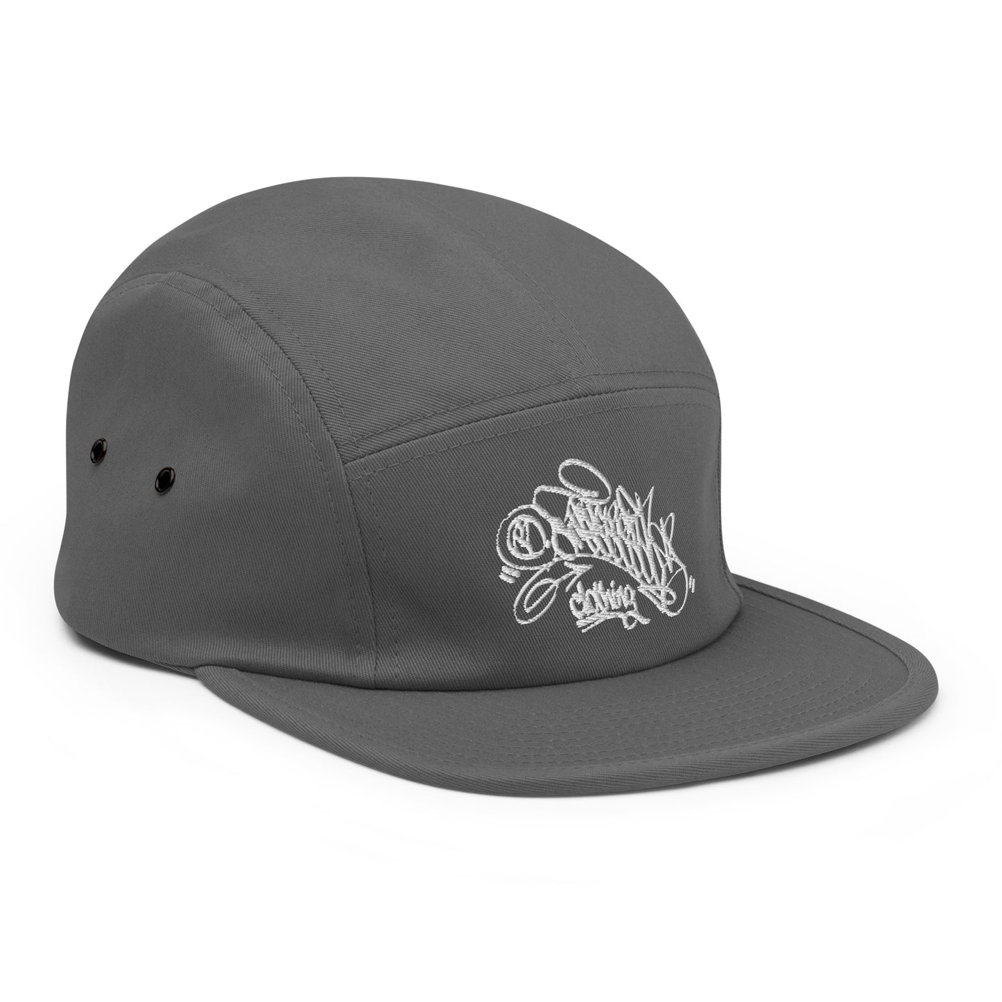 Gray-Graffiti Dad Collab 5-Panel Snapback Hat from B.Different Clothing, 3/4 right view, graffiti-inspired streetwear
