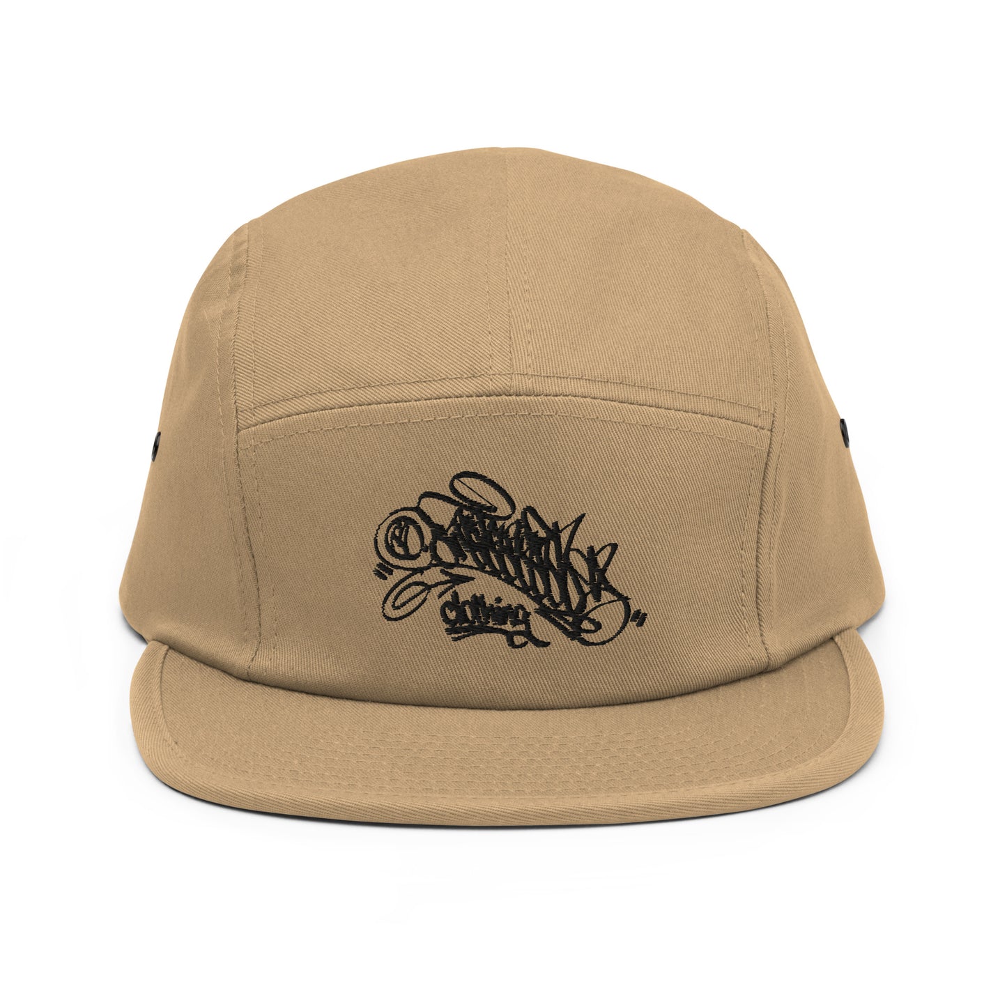 Khaki-Graffiti Dad Collab 5-Panel Snapback Hat from B.Different Clothing, front view, graffiti-inspired streetwear