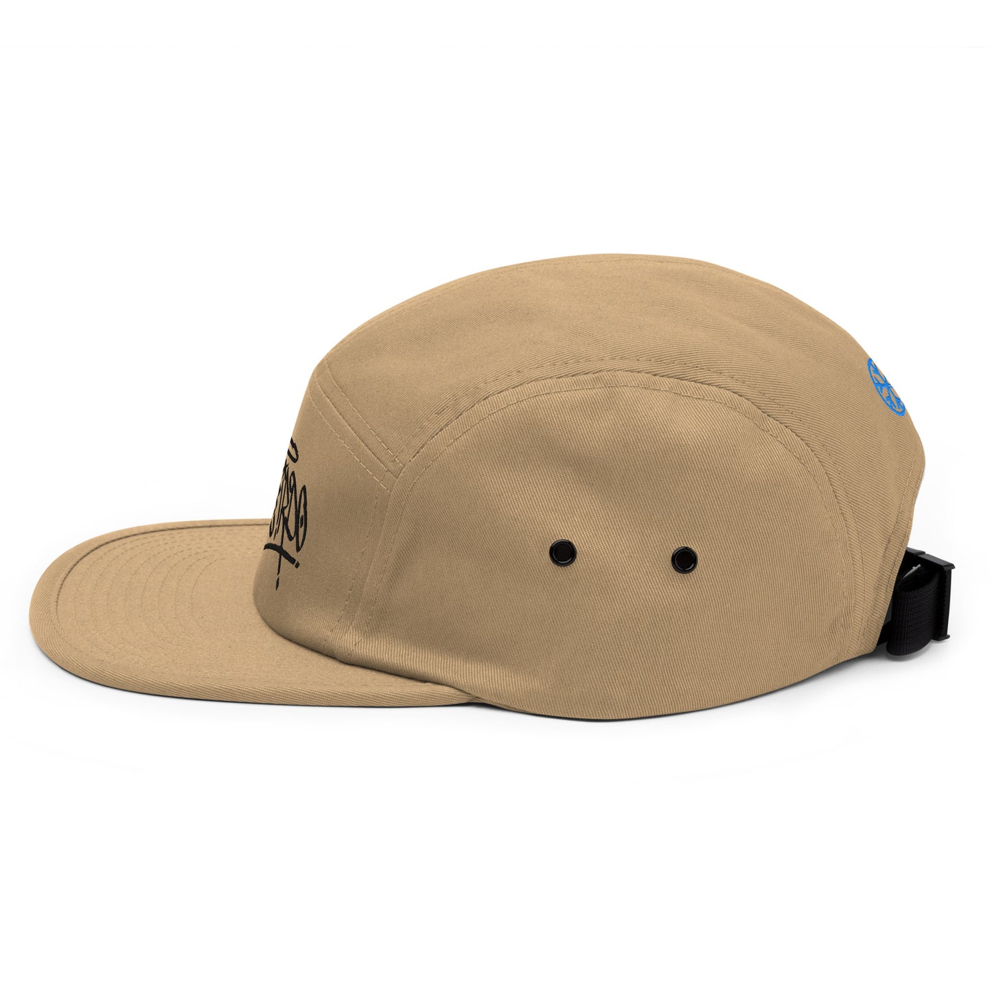 Khaki-Weirdo Graffiti Tag 5-panel Snapback Hat from B.Different Clothing, left view, graffiti-inspired streetwear