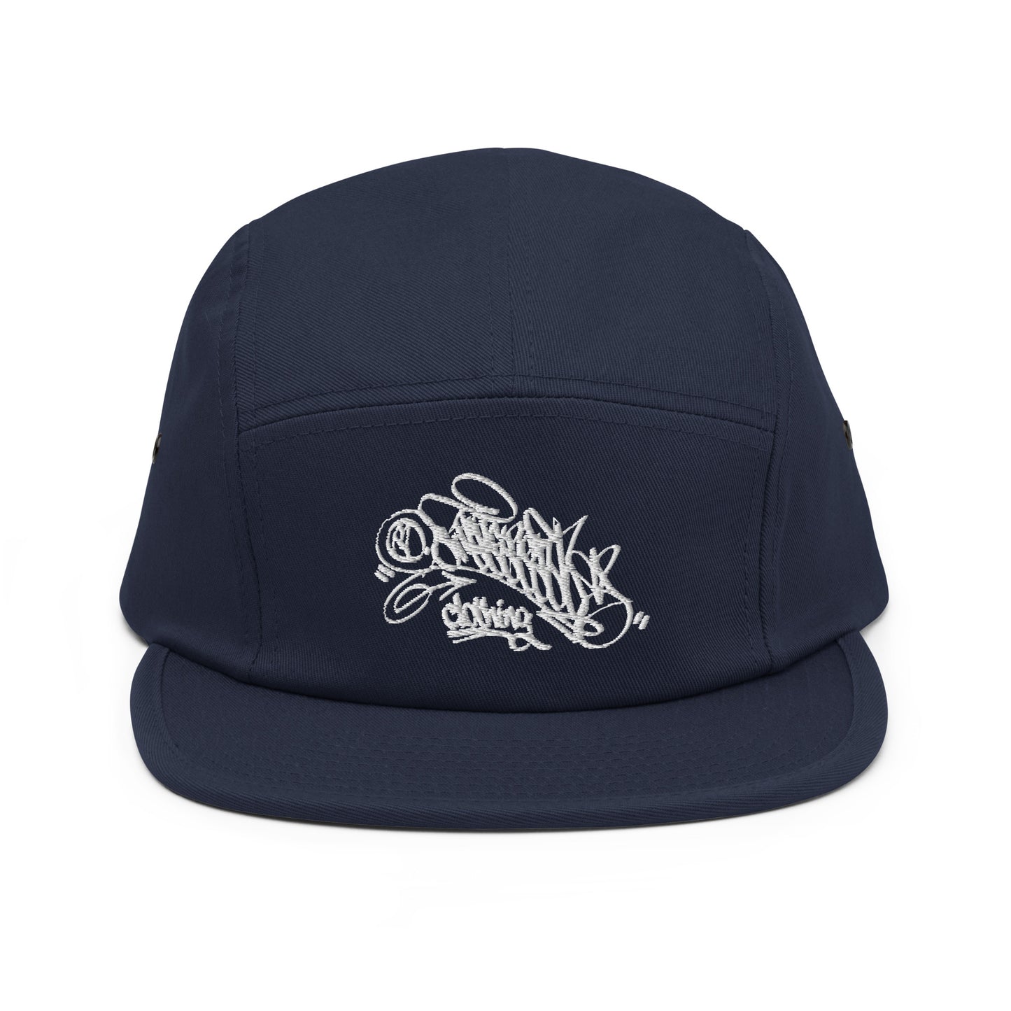 Navy-Graffiti Dad Collab 5-Panel Snapback Hat from B.Different Clothing, front view, graffiti-inspired streetwear
