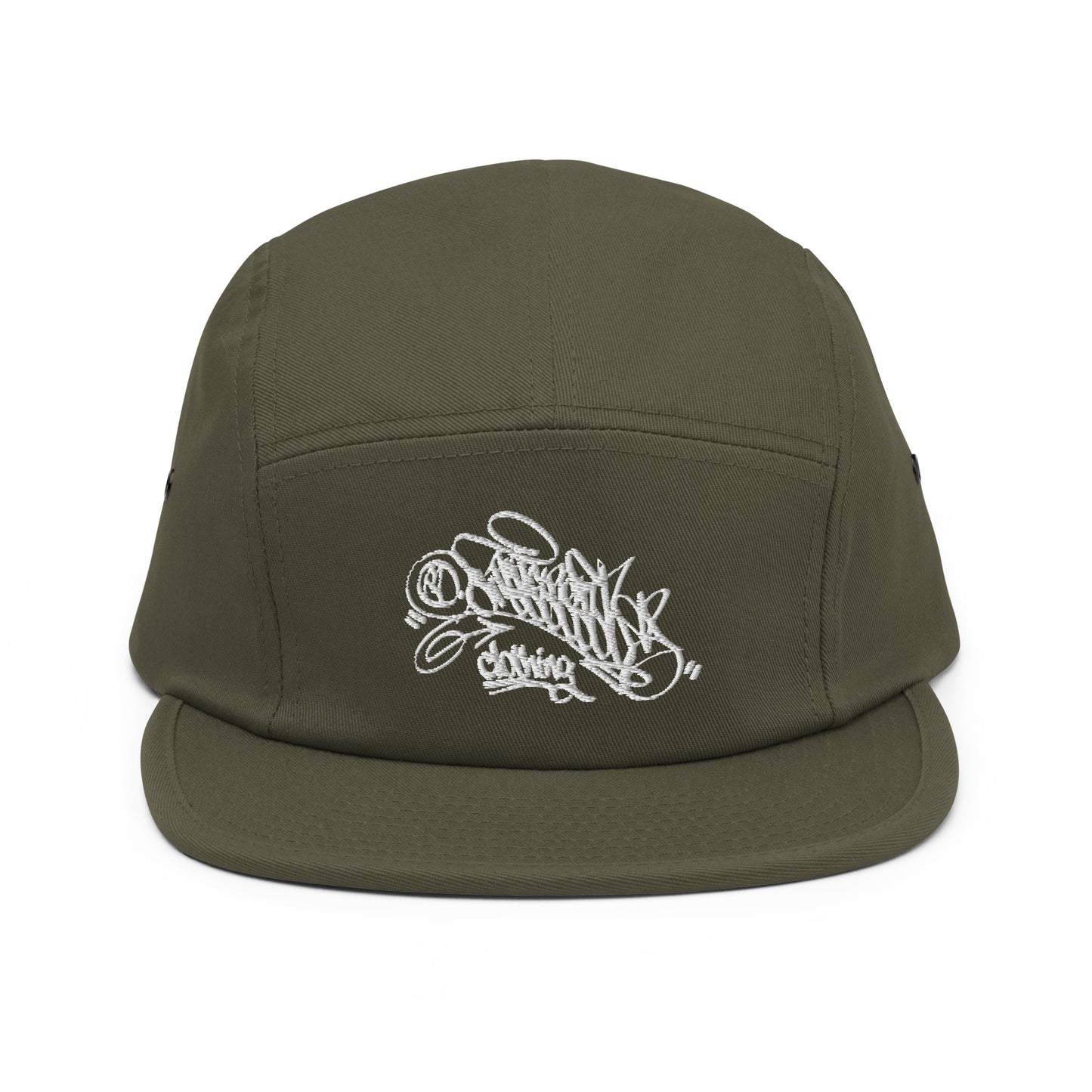 Green-Graffiti Dad Collab 5-Panel Snapback Hat from B.Different Clothing, front view, graffiti-inspired streetwear