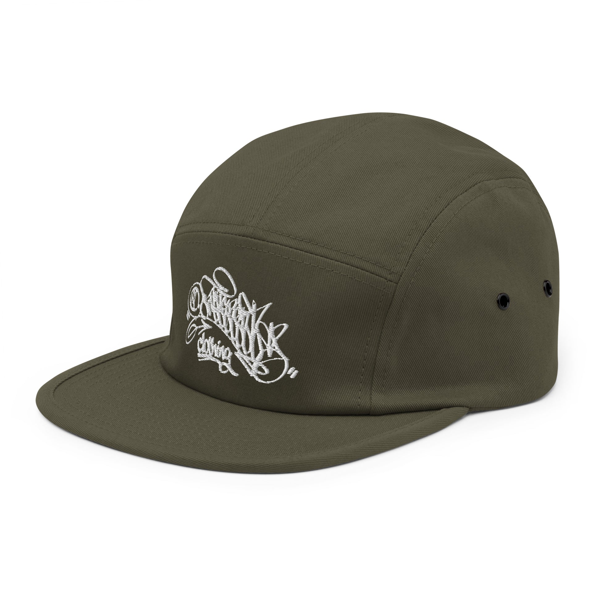Green-Graffiti Dad Collab 5-Panel Snapback Hat from B.Different Clothing, 3/4 left view, graffiti-inspired streetwear