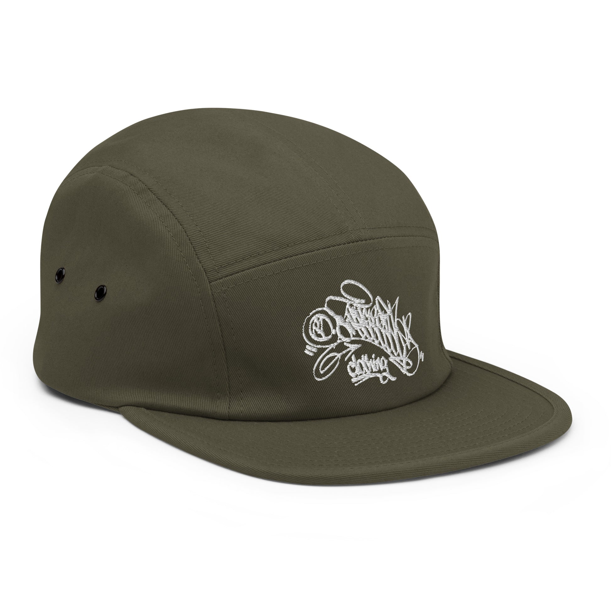 Green-Graffiti Dad Collab 5-Panel Snapback Hat from B.Different Clothing, 3/4 right view, graffiti-inspired streetwear