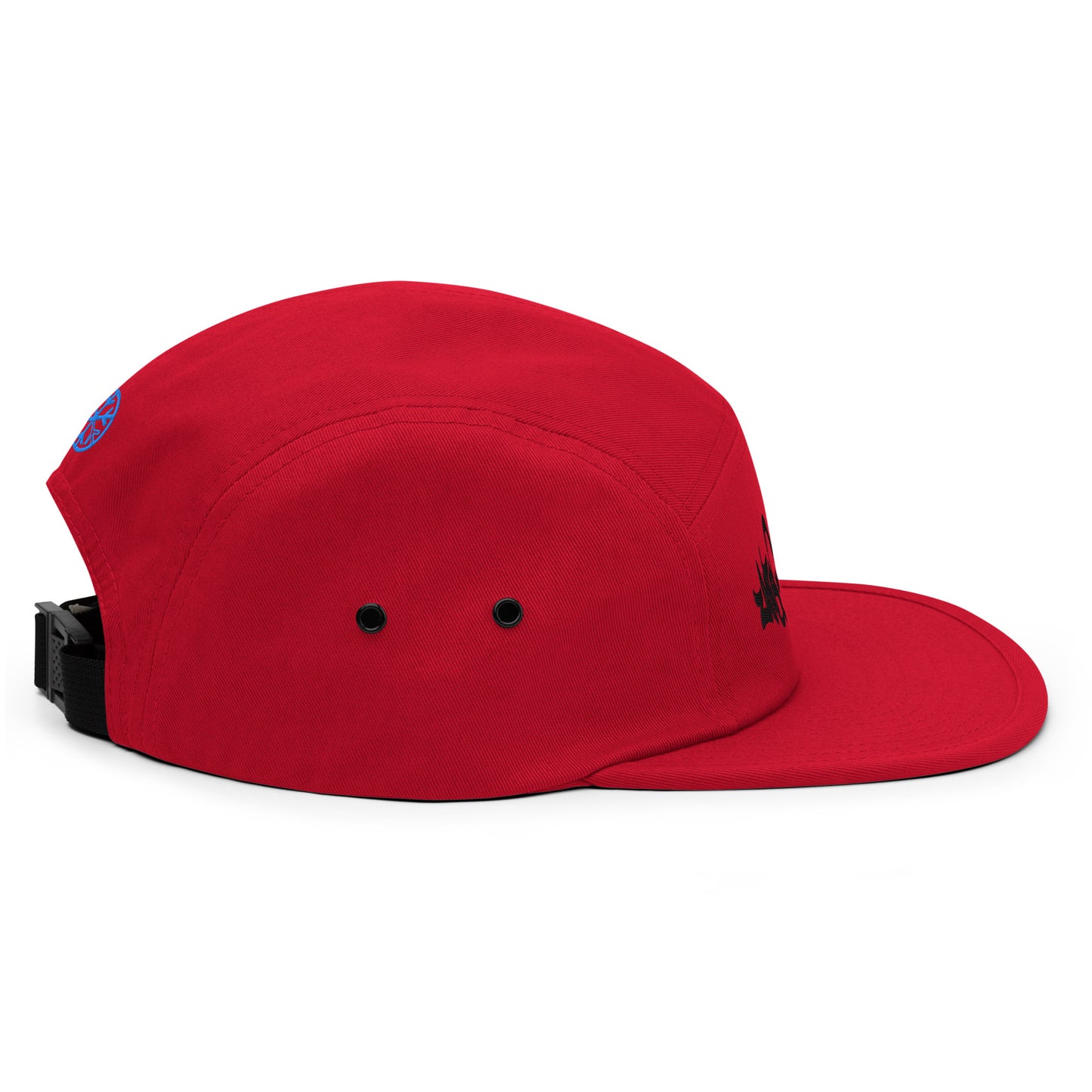 Red-Antisocial Graffiti Tag 5-Panel Snapback Hat from B.Different Clothing, right view, graffiti-inspired streetwear