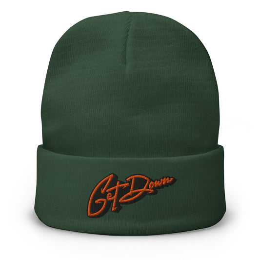 Green-Get Down Graffiti Lettering Beanie Hat from B.Different Clothing, front view, graffiti-inspired streetwear