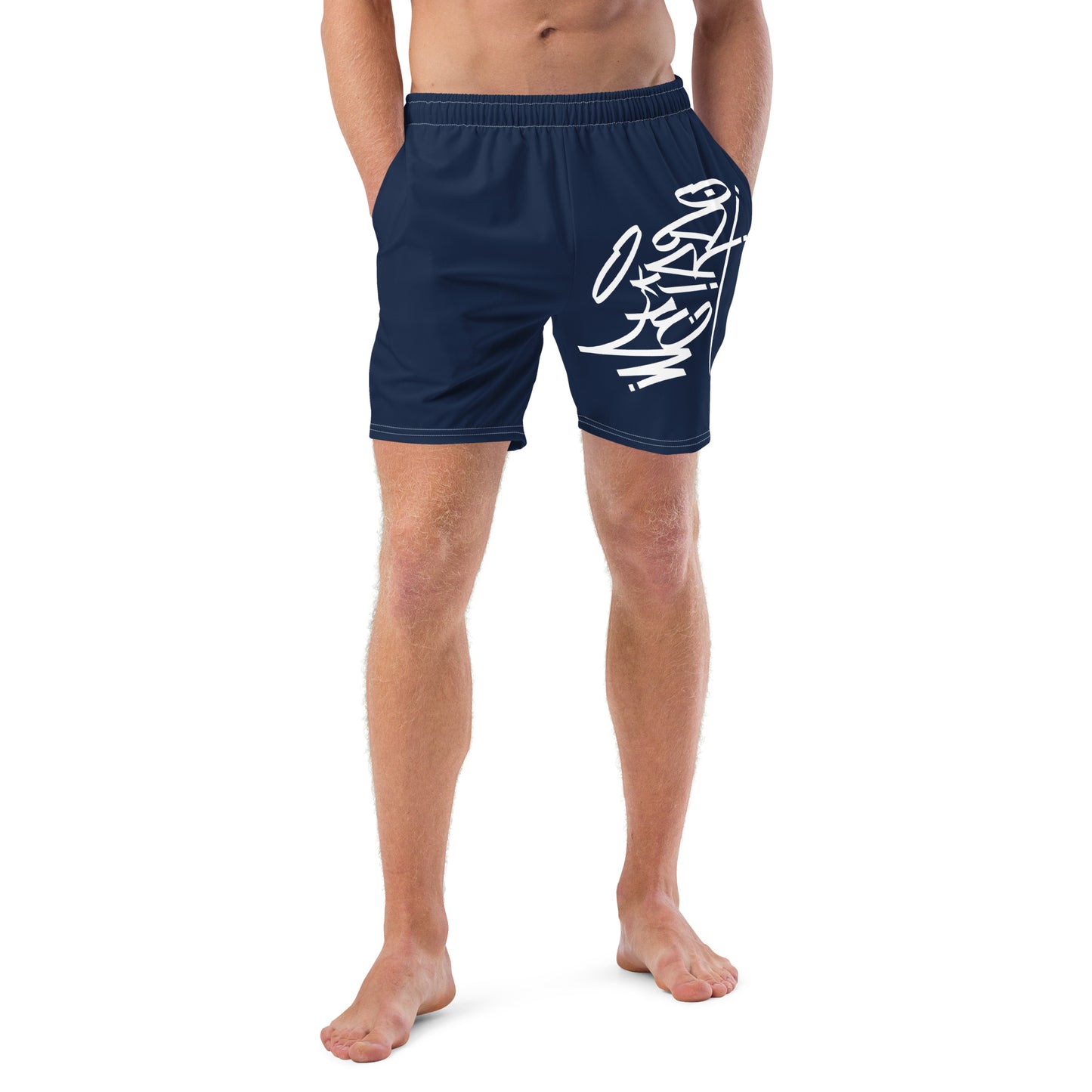 navy-weirdo-graffiti-tag-swim-shorts-front-by-b.different-clothing-graffiti-inspired-independent-streetwear-brand
