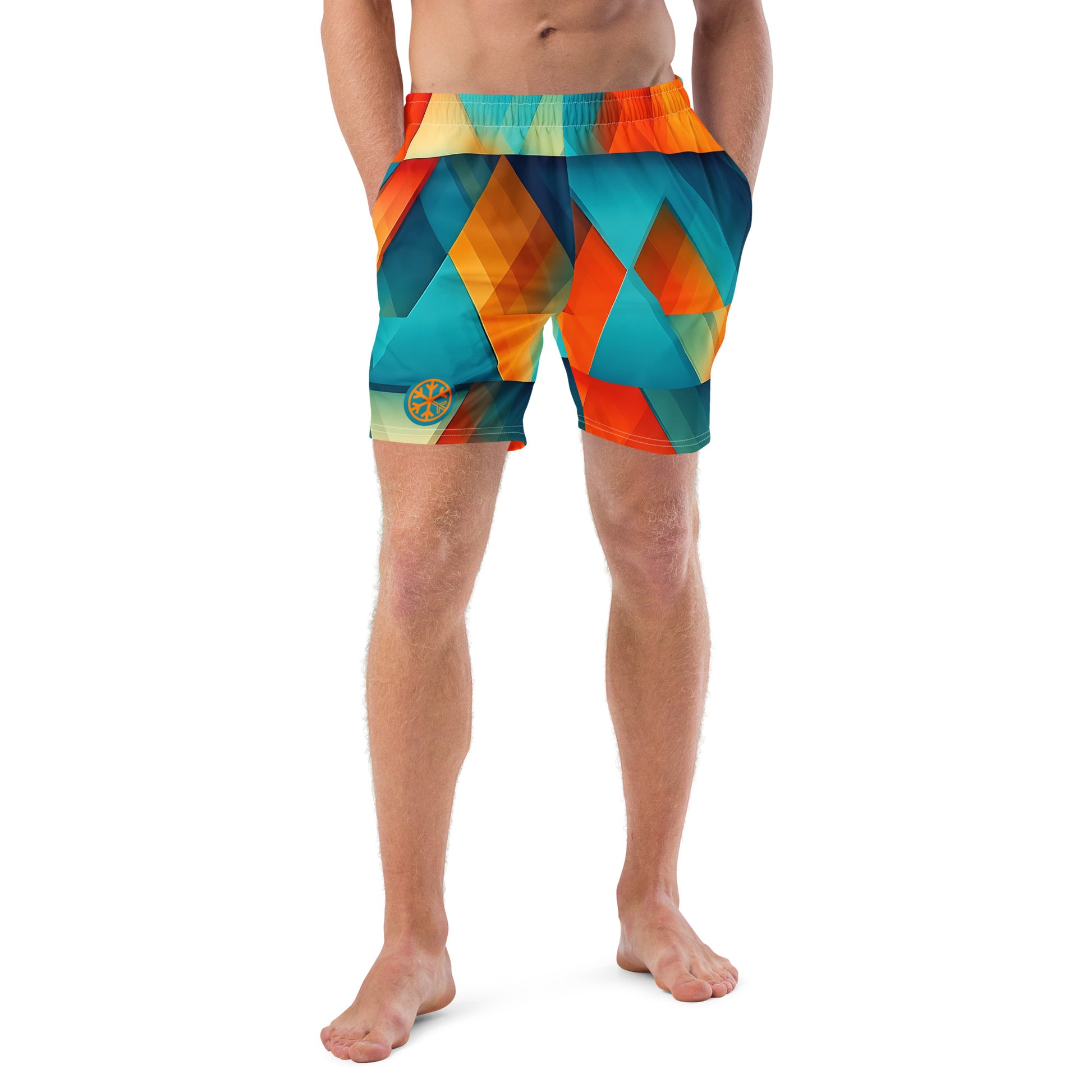 -Prism Swim Shorts from B.Different Clothing, male model front view, graffiti-inspired streetwear