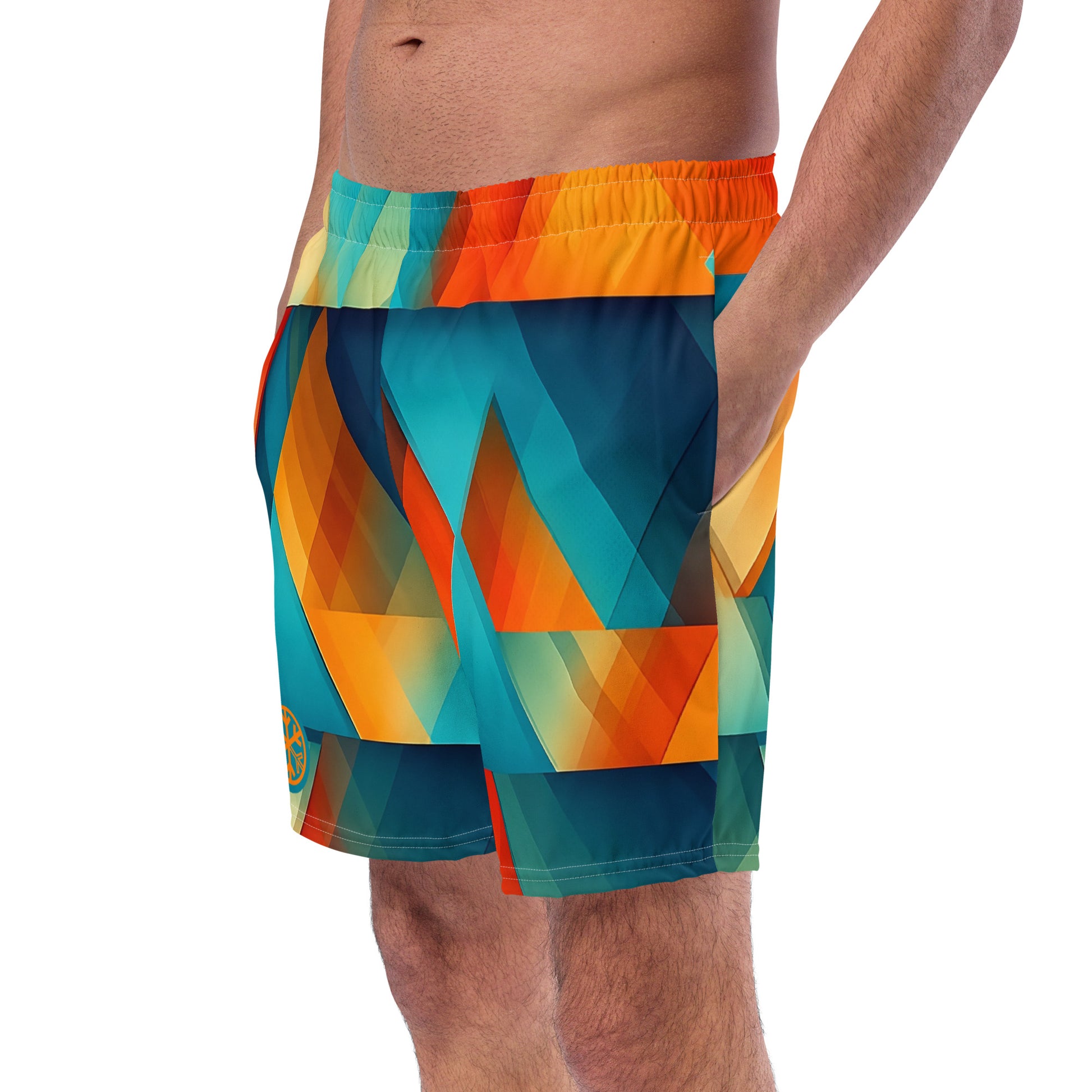 -Prism Swim Shorts from B.Different Clothing, male model side view, graffiti-inspired streetwear