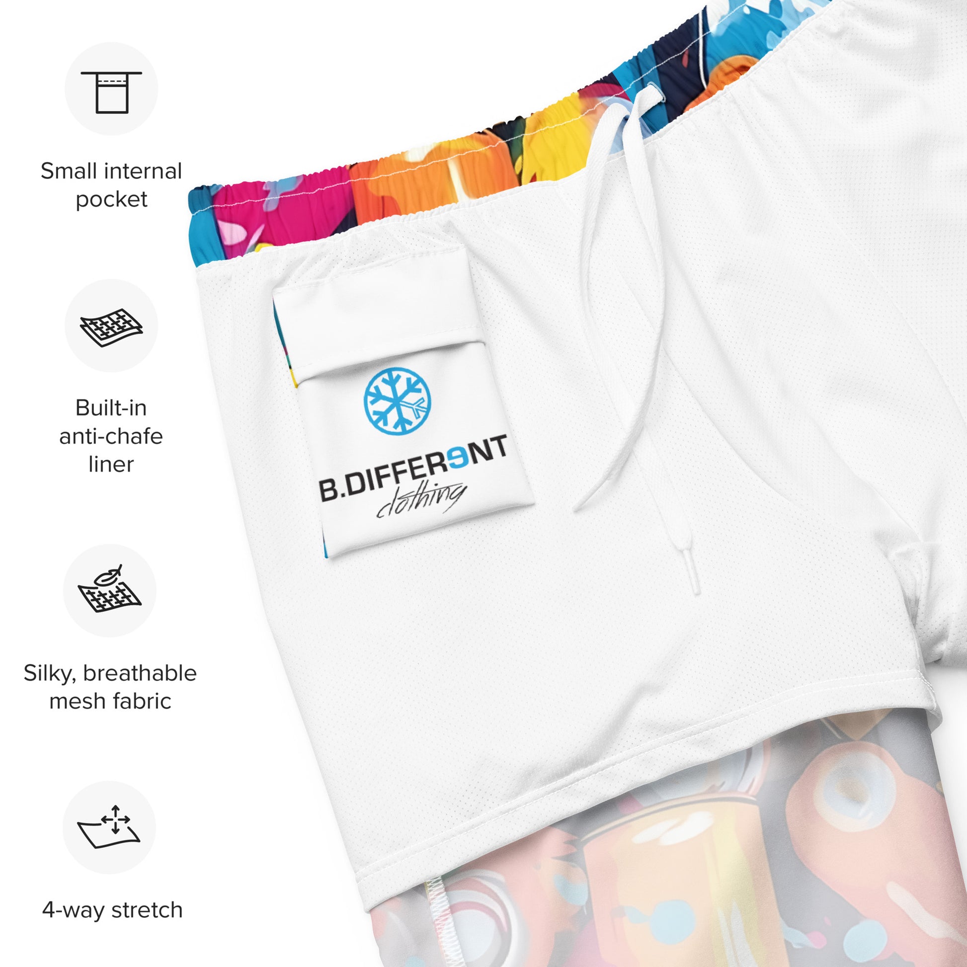 -Spray Cans Graffiti Swim Shorts from B.Different Clothing, inside pocket, graffiti-inspired streetwear