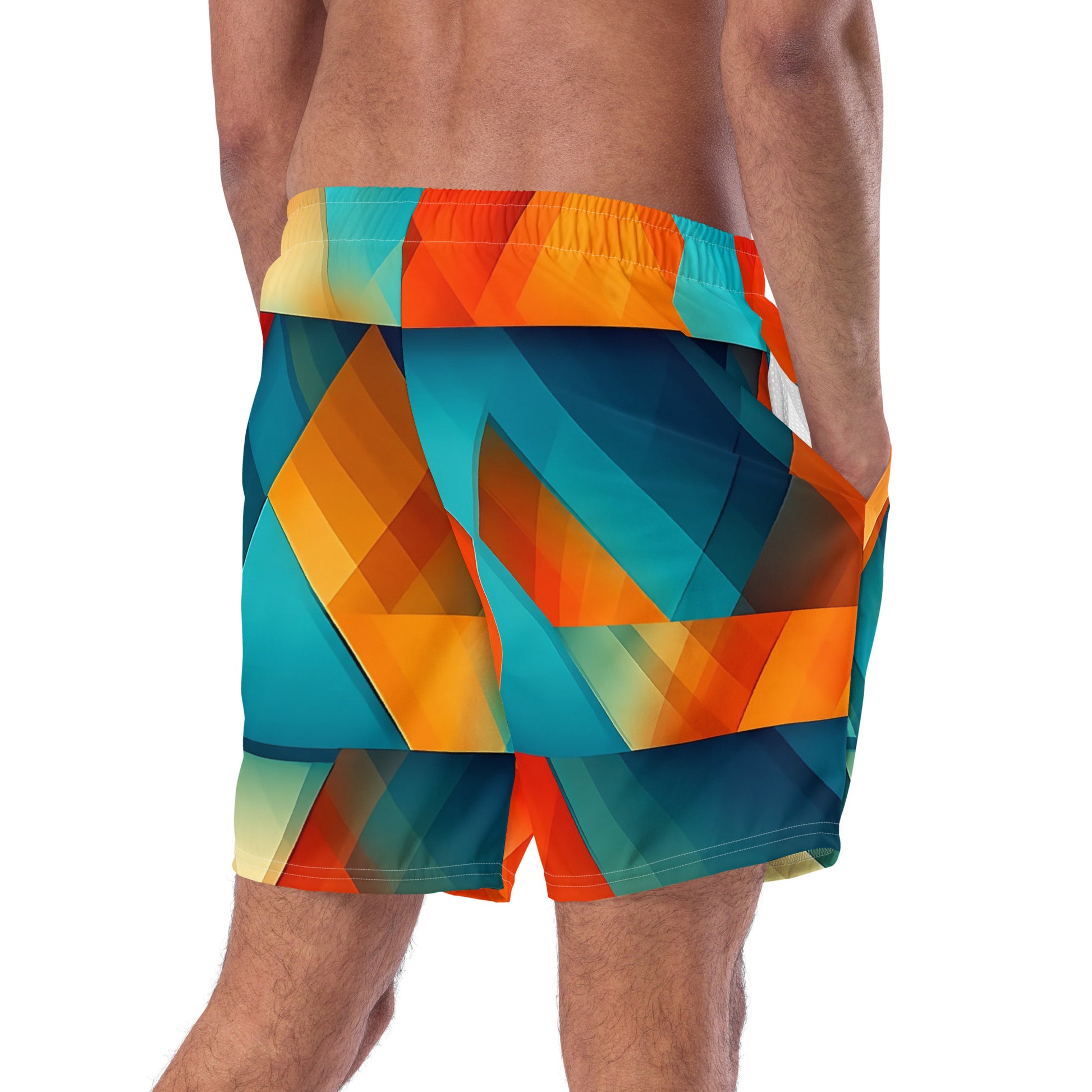 -Prism Swim Shorts from B.Different Clothing, male model back view, graffiti-inspired streetwear