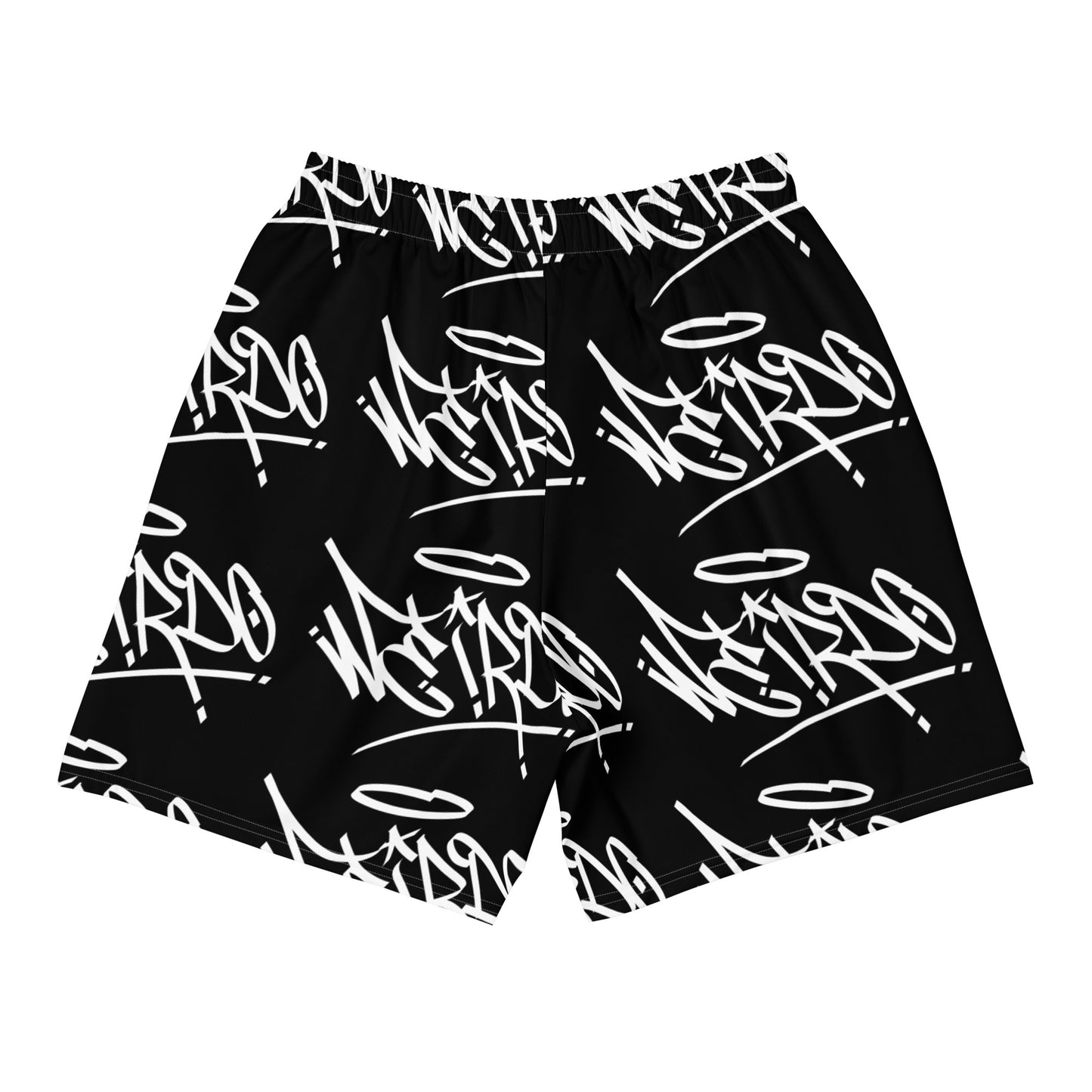 Black-Weirdo Graffiti Tag Shorts from B.Different Clothing, back view, graffiti-inspired streetwear