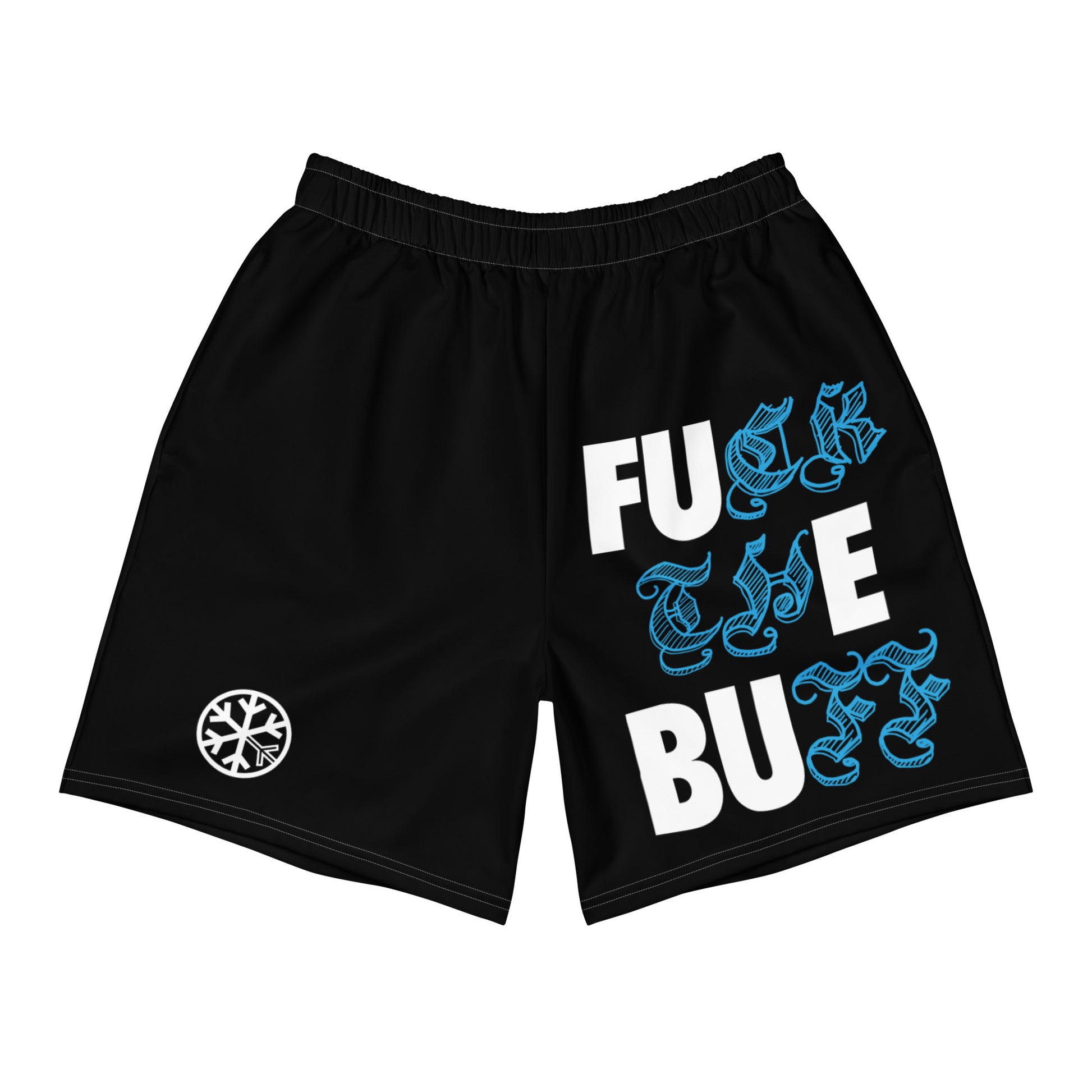 Black-Fuck The Buff Graffiti Shorts from B.Different Clothing, front view, graffiti-inspired streetwear