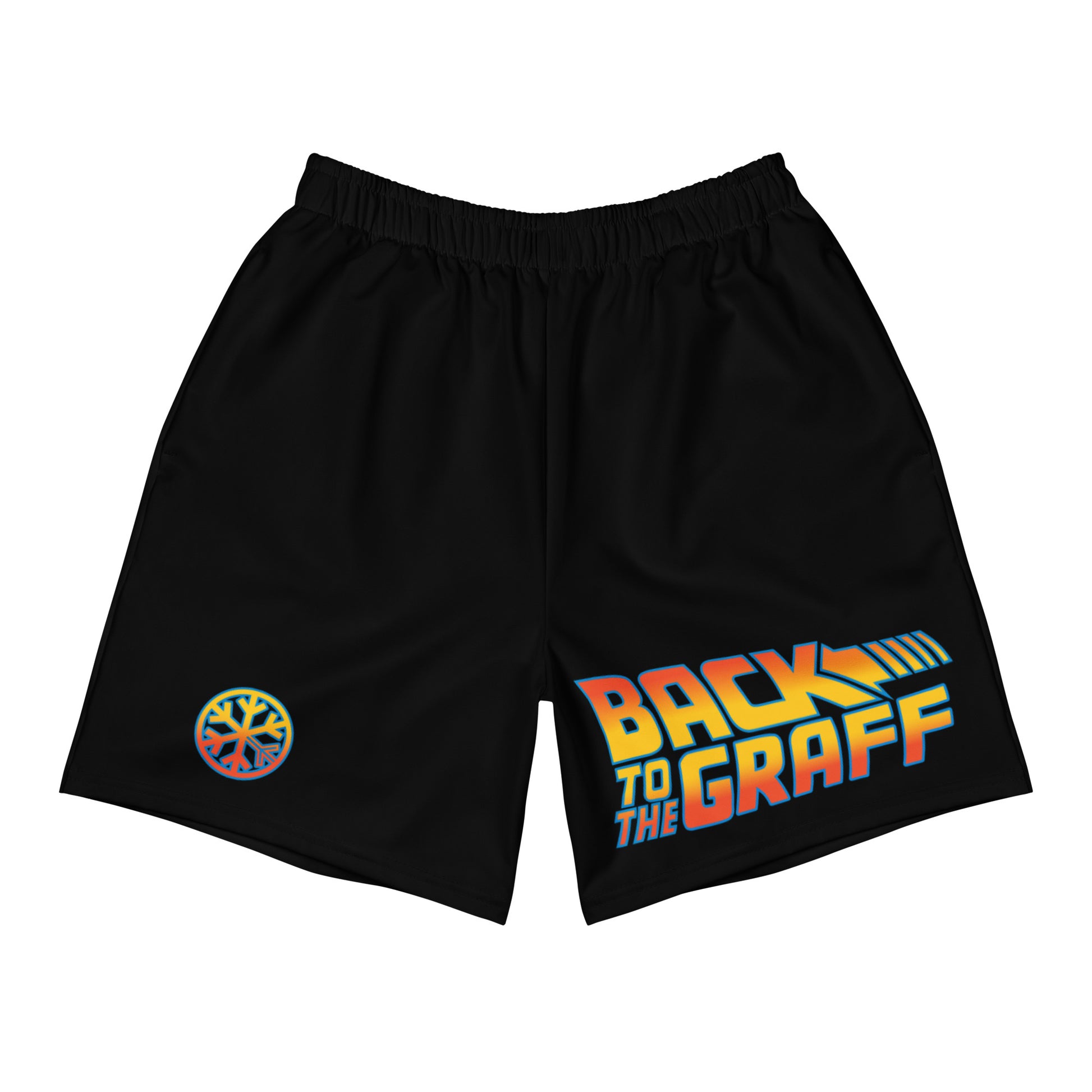 Black-Back to the Graff Shorts from B.Different Clothing, front view, graffiti-inspired streetwear