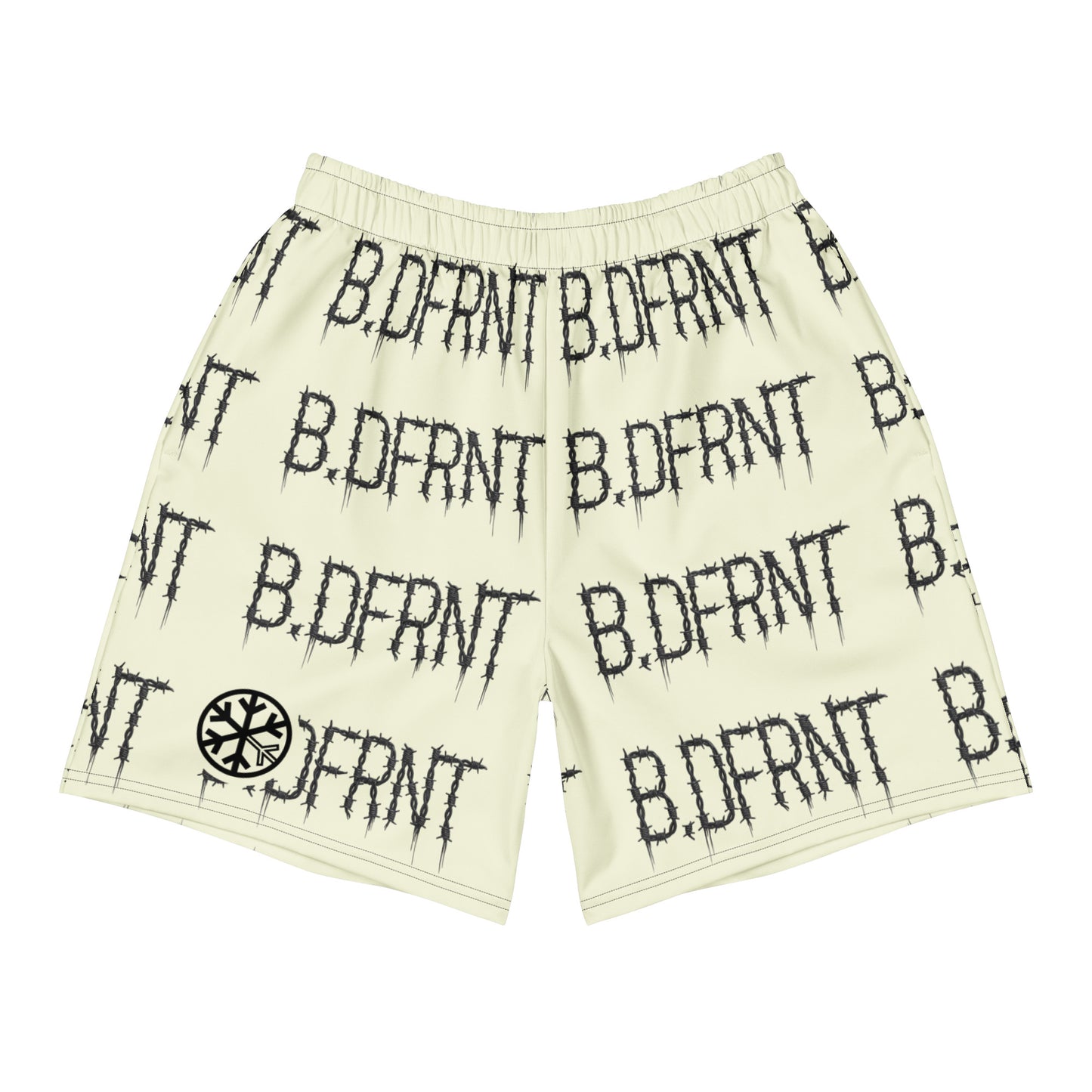 Beige-B.DFRNT Barbed Wire Shorts from B.Different Clothing, front view, graffiti-inspired streetwear