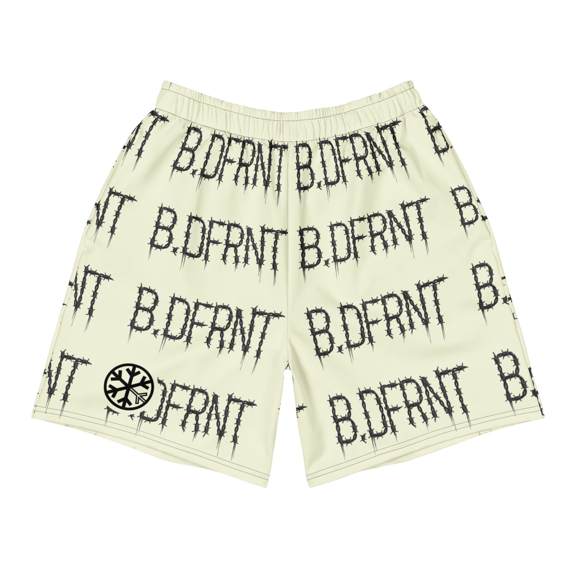 Beige-B.DFRNT Barbed Wire Shorts from B.Different Clothing, front view, graffiti-inspired streetwear