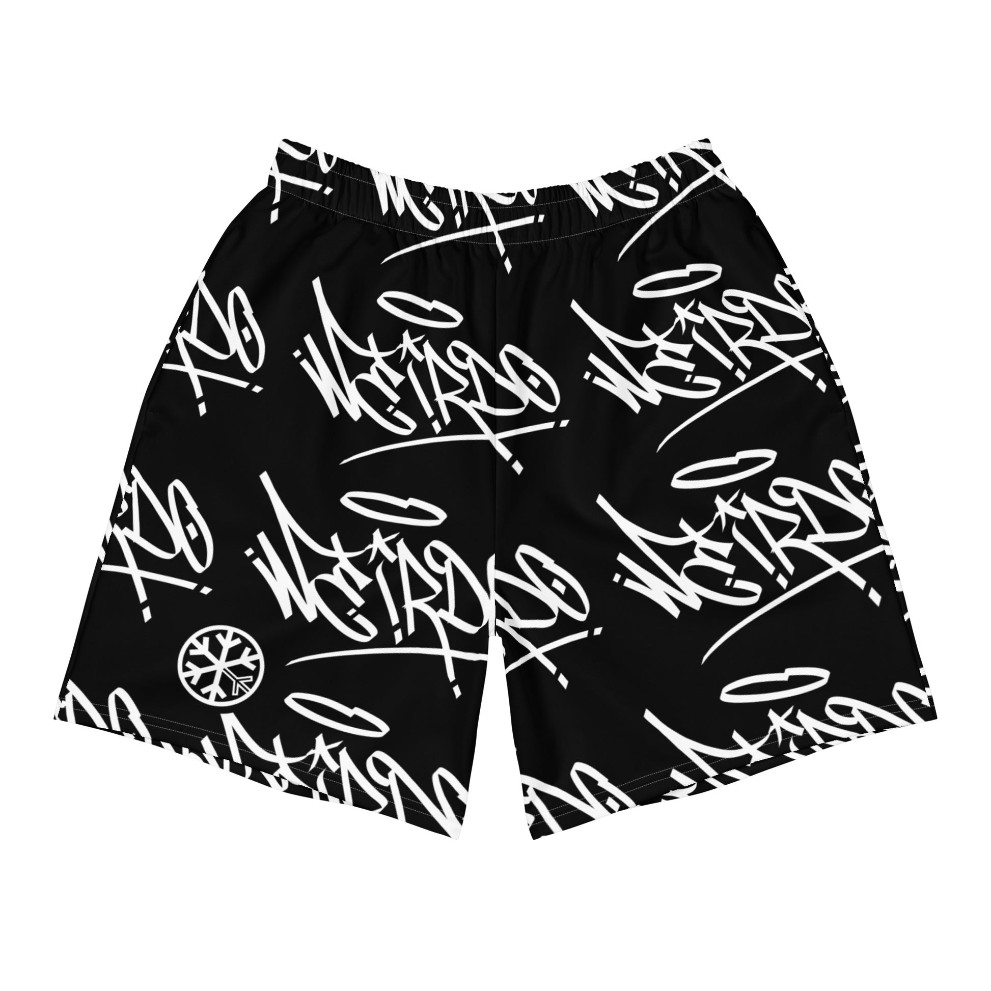 Black-Weirdo Graffiti Tag Shorts from B.Different Clothing, front view, graffiti-inspired streetwear