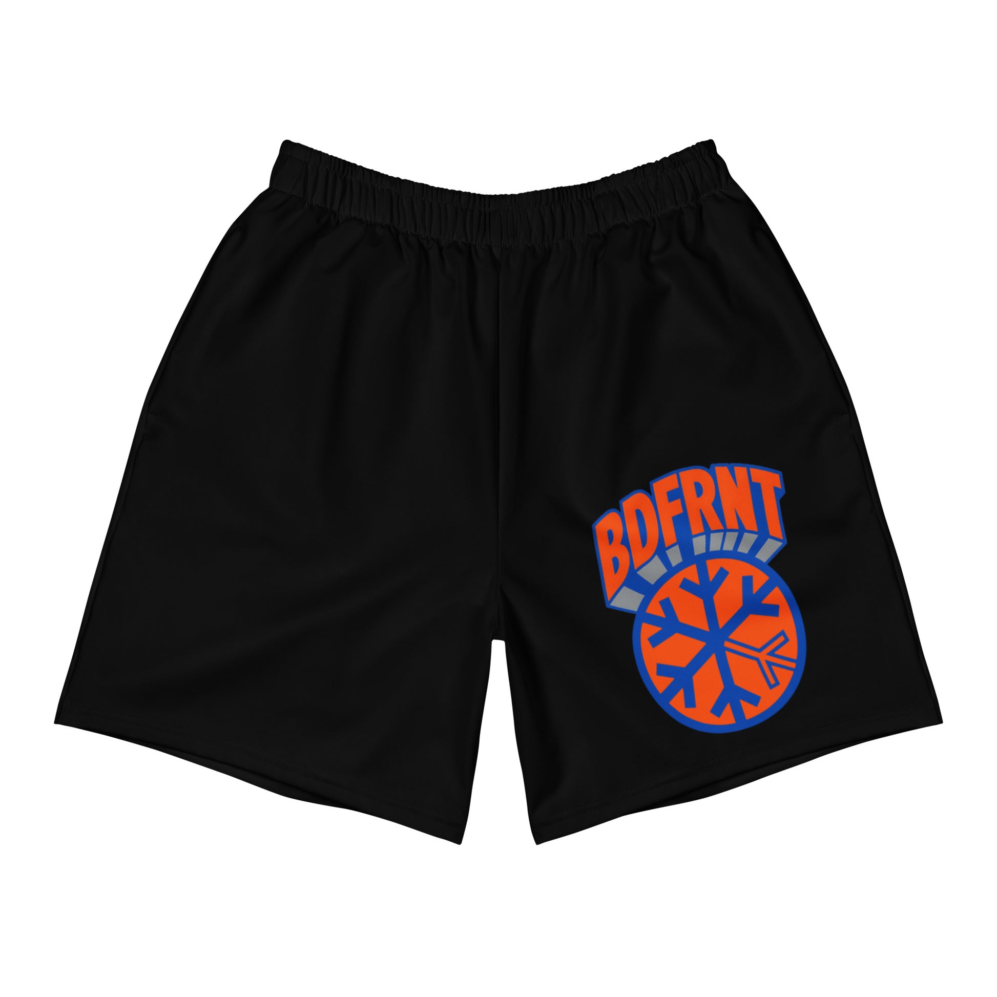 Black-BDFRNT Logo 1989 Shorts from B.Different Clothing, front view, graffiti-inspired streetwear