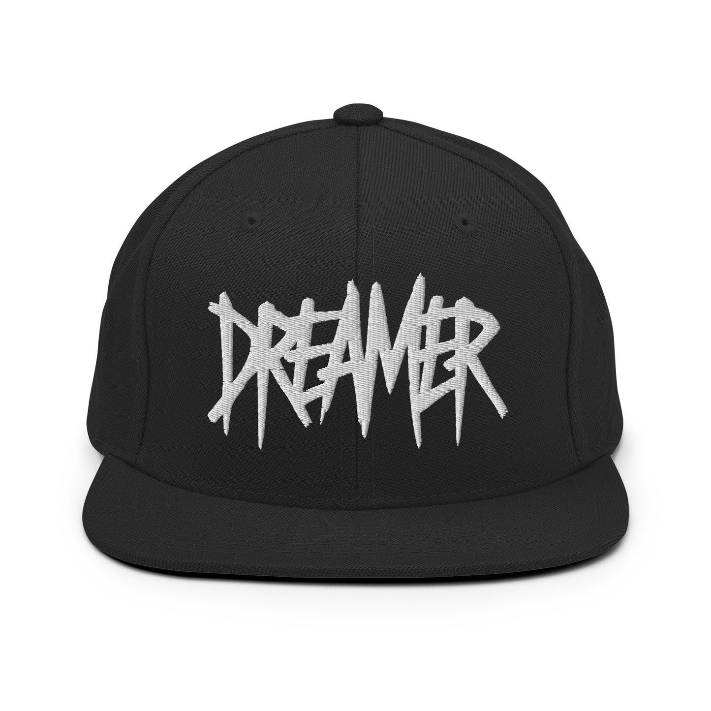 Black-Dreamer Graffiti Tag Snapback Hat from B.Different Clothing, front view, graffiti-inspired streetwear