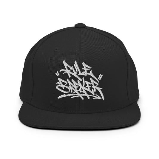 Black-Rule Breaker Graffiti Tag Snapback Hat from B.Different Clothing, front view, graffiti-inspired streetwear