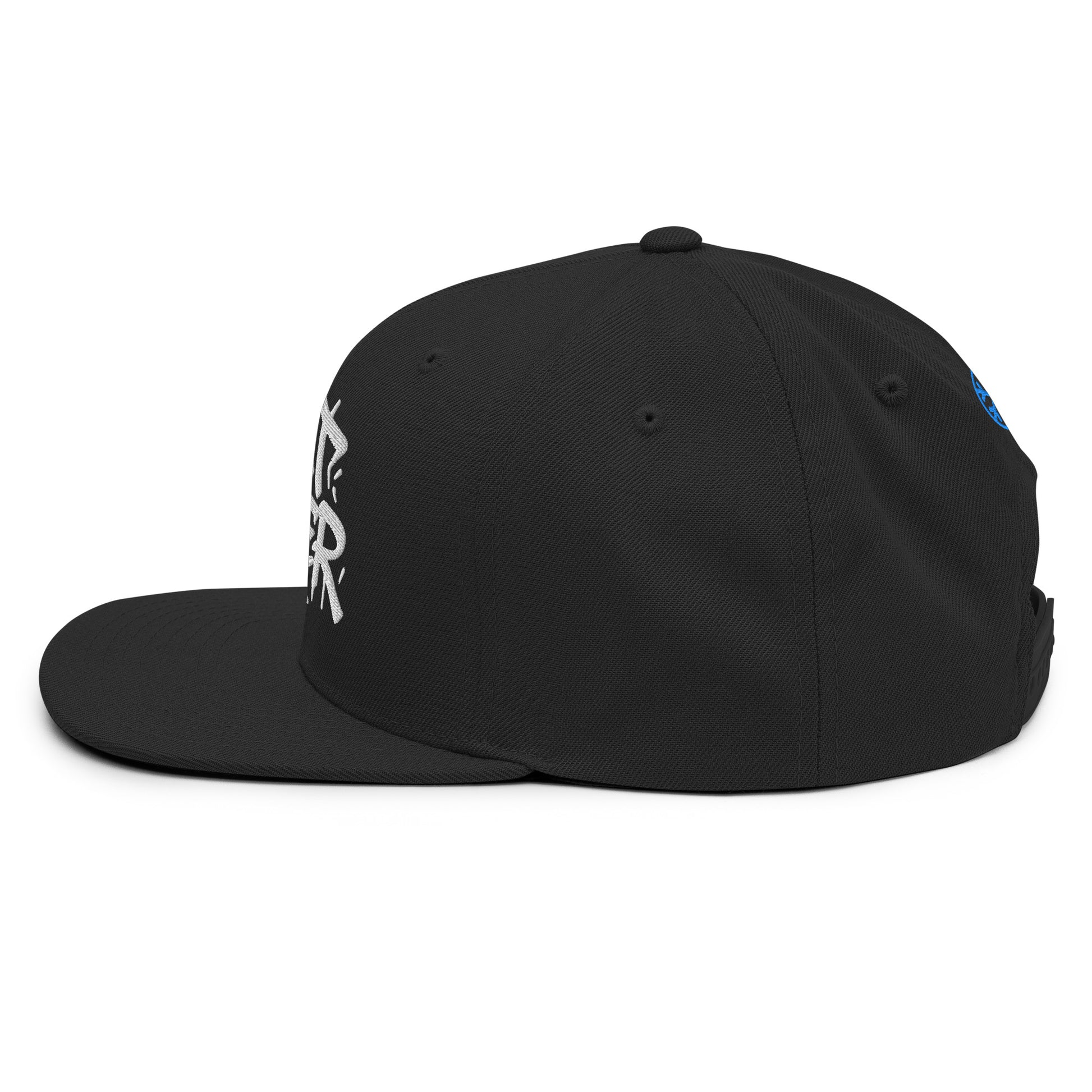 Black-Paint Dealer Graffiti Tag Snapback Hat from B.Different Clothing, left view, graffiti-inspired streetwear