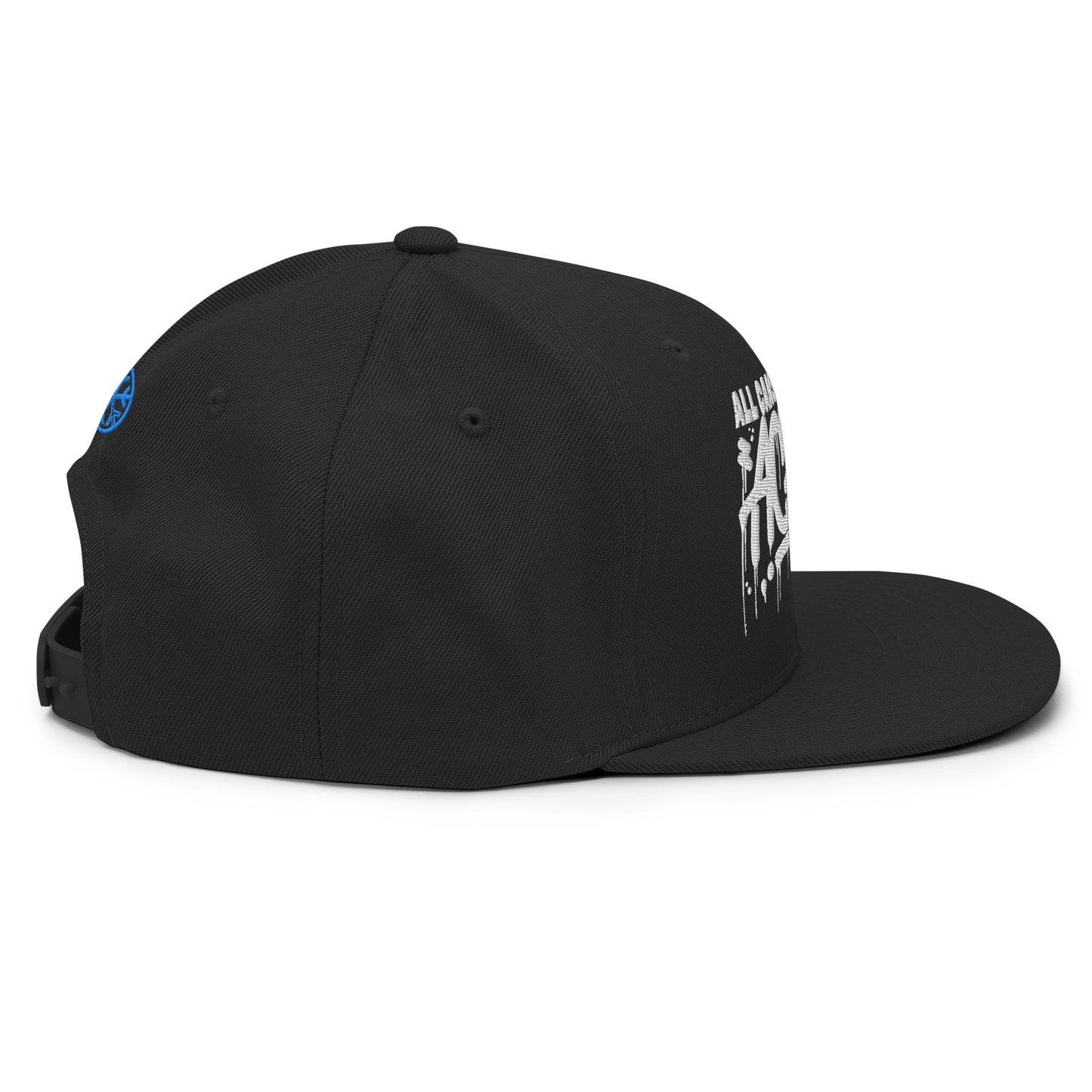 Black-ACAB Graffiti Tag Snapback Hat from B.Different Clothing, right view, graffiti-inspired streetwear