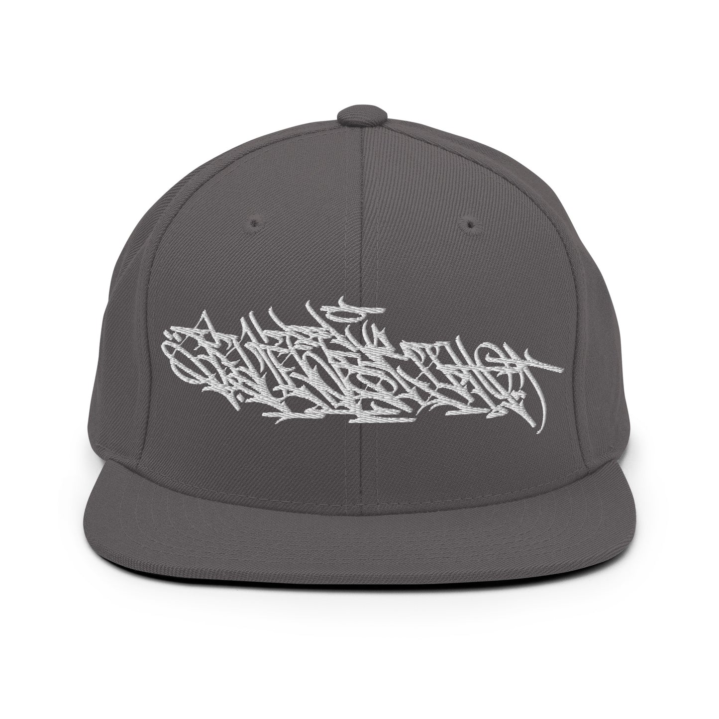 Gray-Shew Collab Graffiti Snapback Hat from B.Different Clothing, front view, graffiti-inspired streetwear