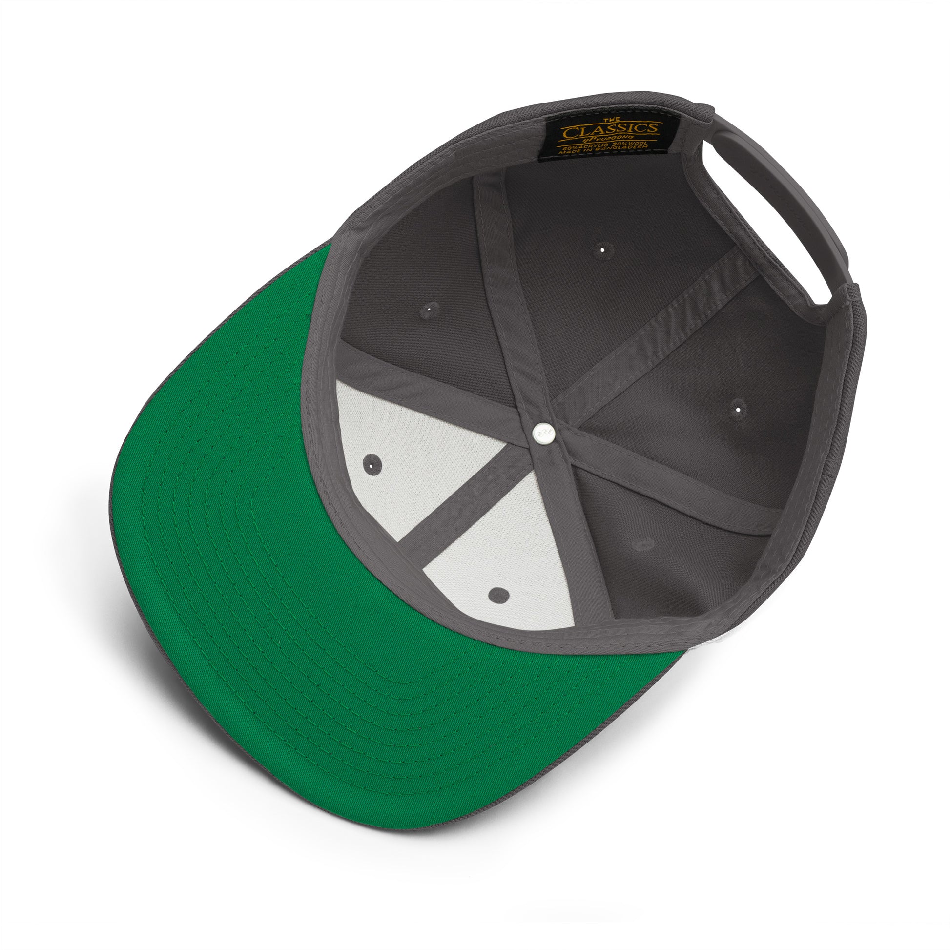 Gray-Shew Collab Graffiti Snapback Hat from B.Different Clothing, inside view, graffiti-inspired streetwear
