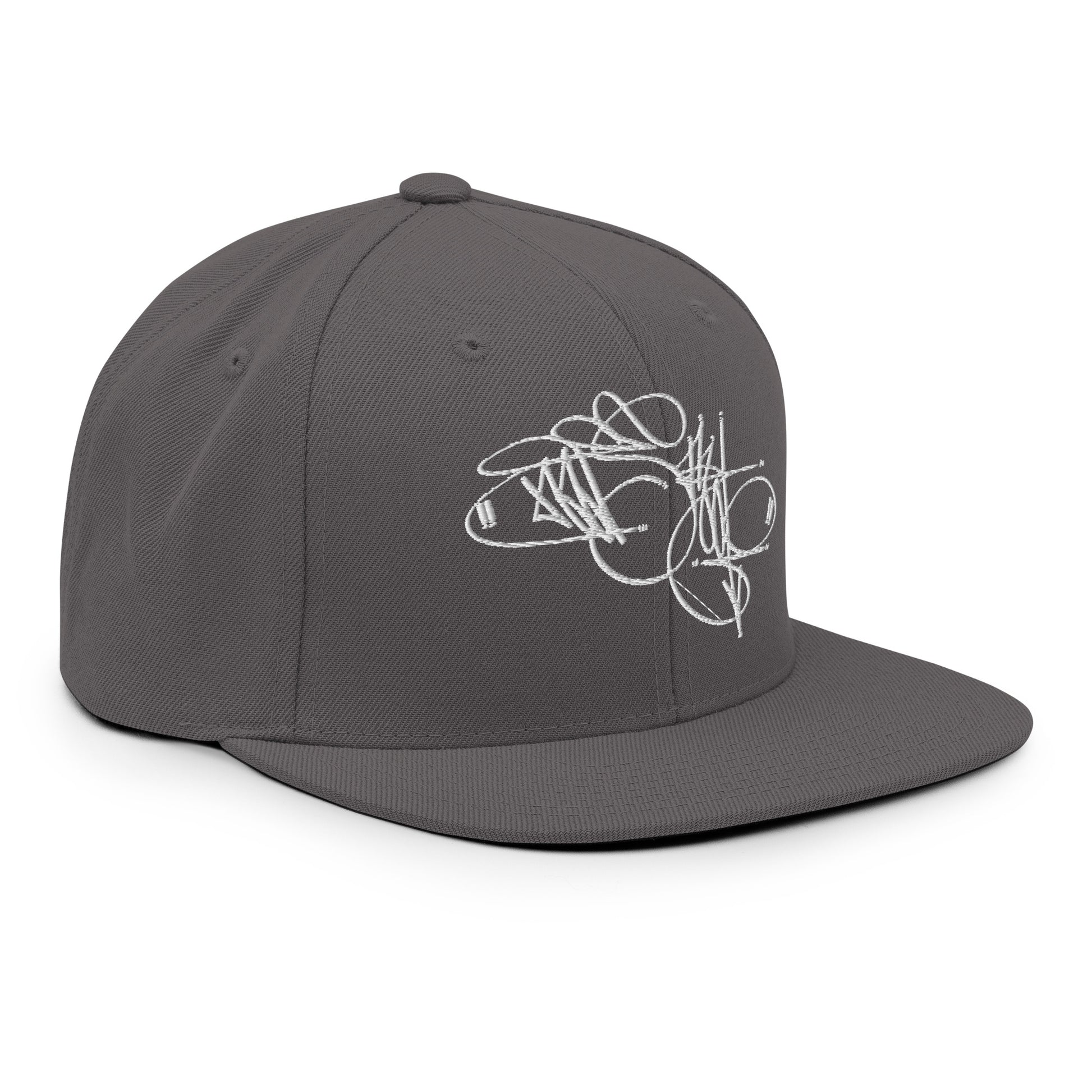 Gray-Misfit Tag Snapback Hat by Graffiti Dad from B.Different Clothing, 3/4 right view, graffiti-inspired streetwear
