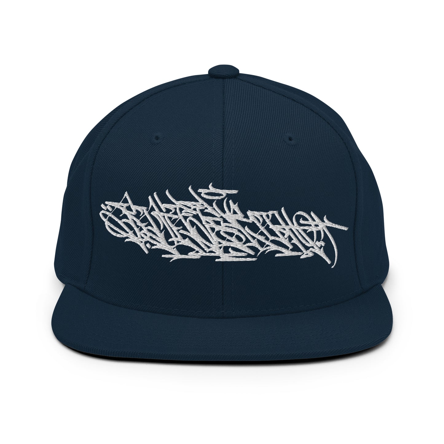 Navy-Shew Collab Graffiti Snapback Hat from B.Different Clothing, front view, graffiti-inspired streetwear