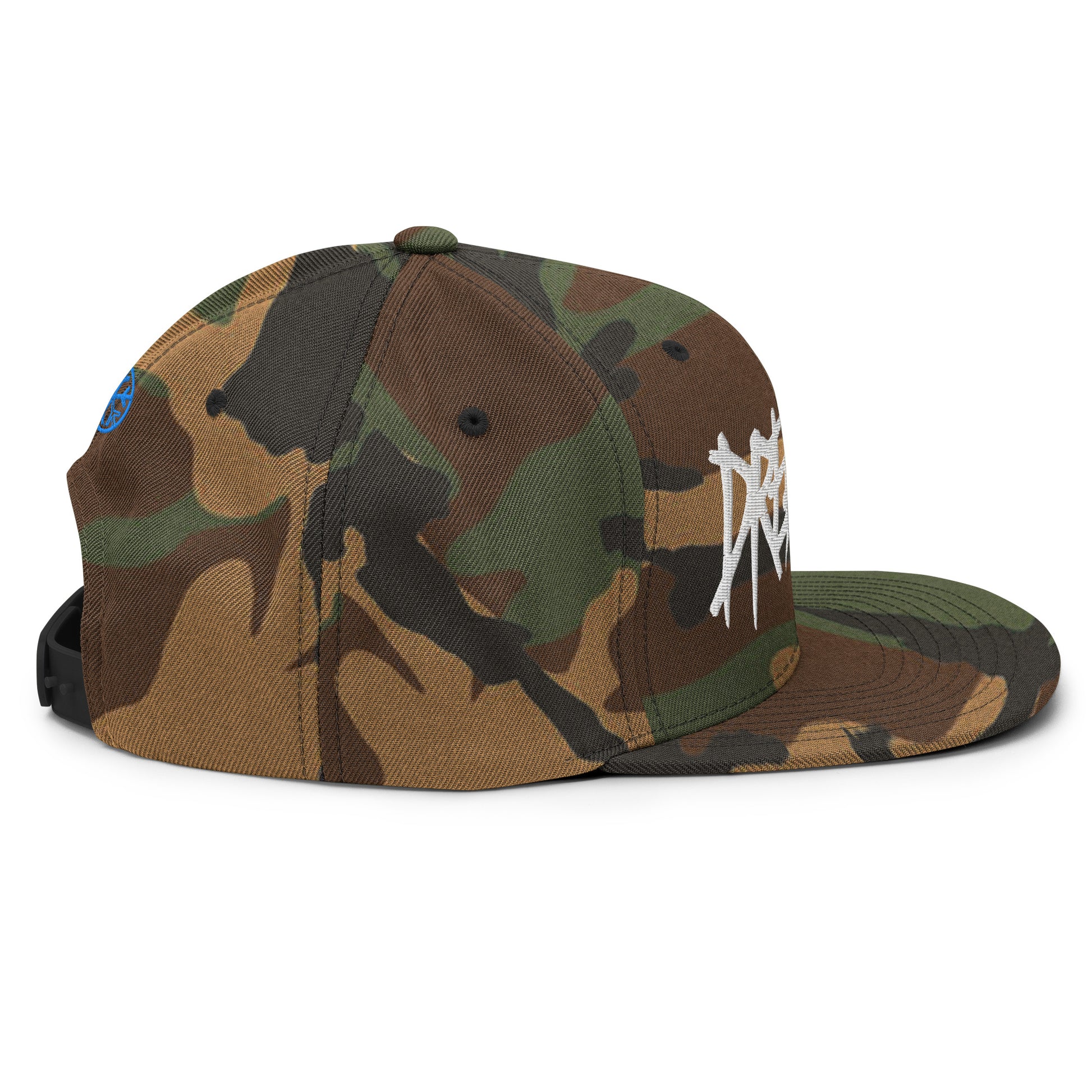 Camo-Dreamer Graffiti Tag Snapback Hat from B.Different Clothing, right view, graffiti-inspired streetwear