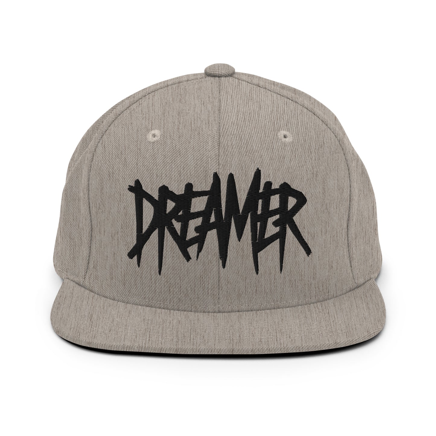 Gray-Dreamer Graffiti Tag Snapback Hat from B.Different Clothing, front view, graffiti-inspired streetwear
