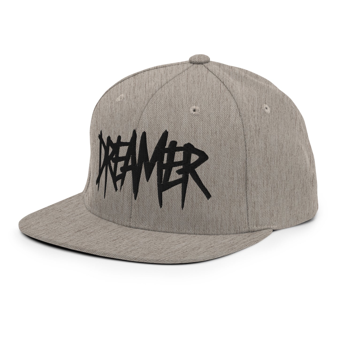 Gray-Dreamer Graffiti Tag Snapback Hat from B.Different Clothing, 3/4 left view, graffiti-inspired streetwear