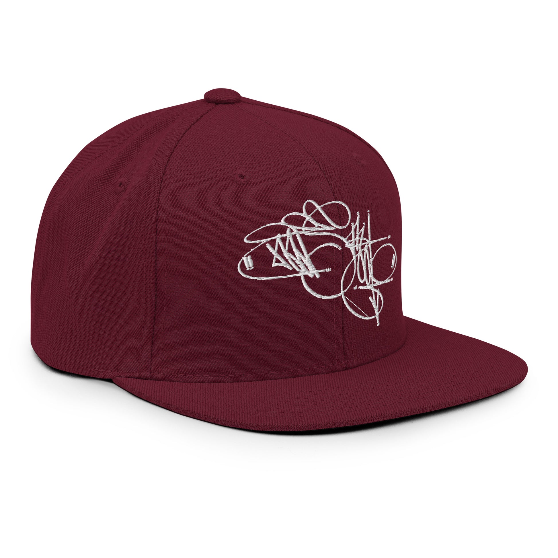 Maroon-Misfit Tag Snapback Hat by Graffiti Dad from B.Different Clothing, 3/4 right view, graffiti-inspired streetwear