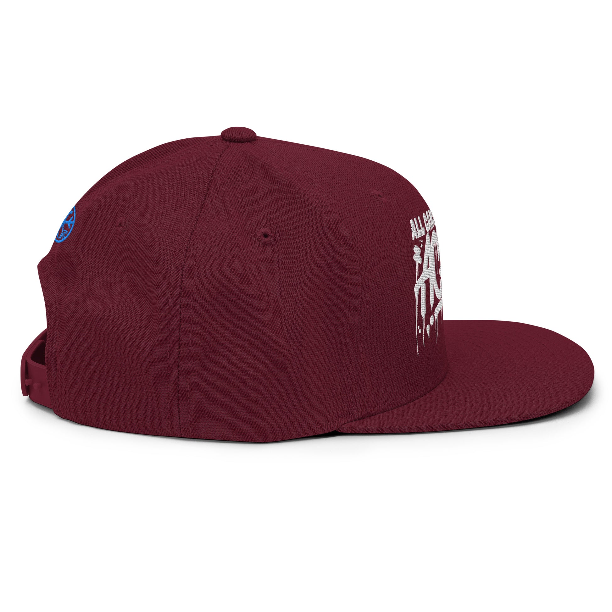 Maroon-ACAB Graffiti Tag Snapback Hat from B.Different Clothing, right view, graffiti-inspired streetwear