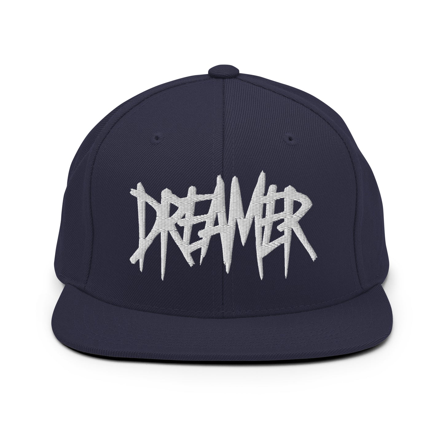Navy-Dreamer Graffiti Tag Snapback Hat from B.Different Clothing, front view, graffiti-inspired streetwear