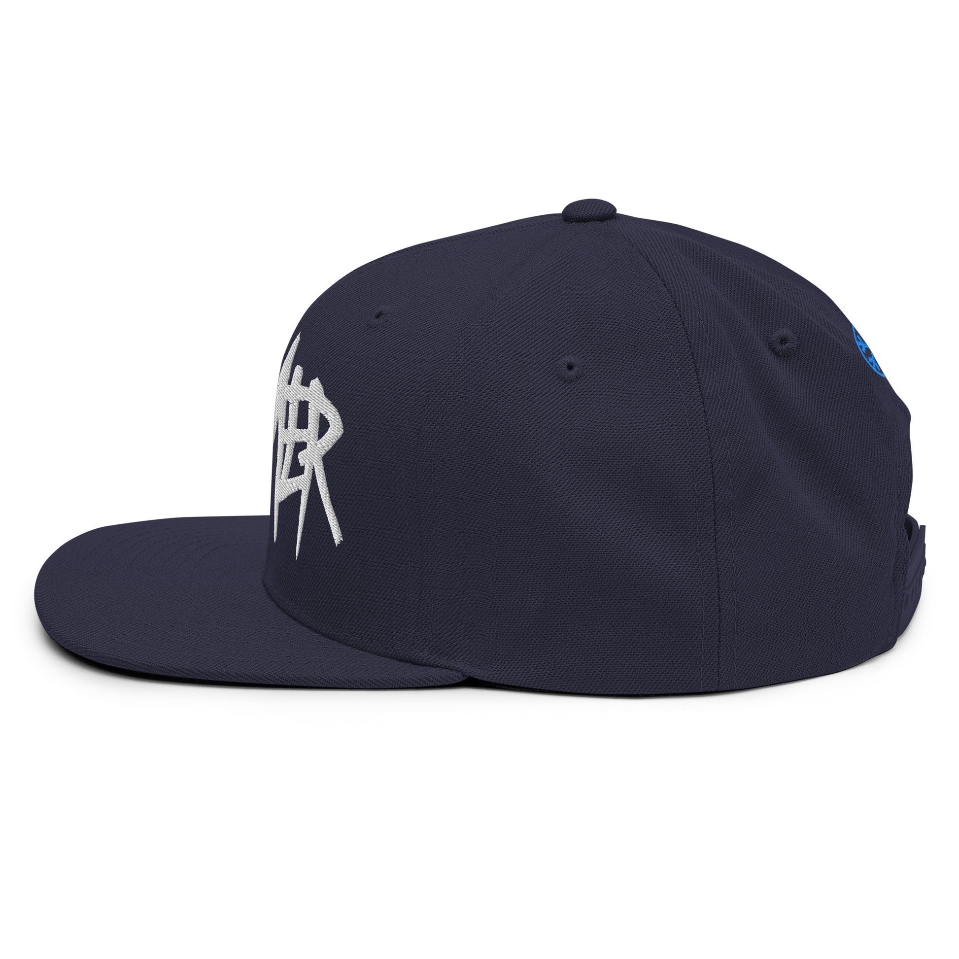 Navy-Dreamer Graffiti Tag Snapback Hat from B.Different Clothing, left view, graffiti-inspired streetwear